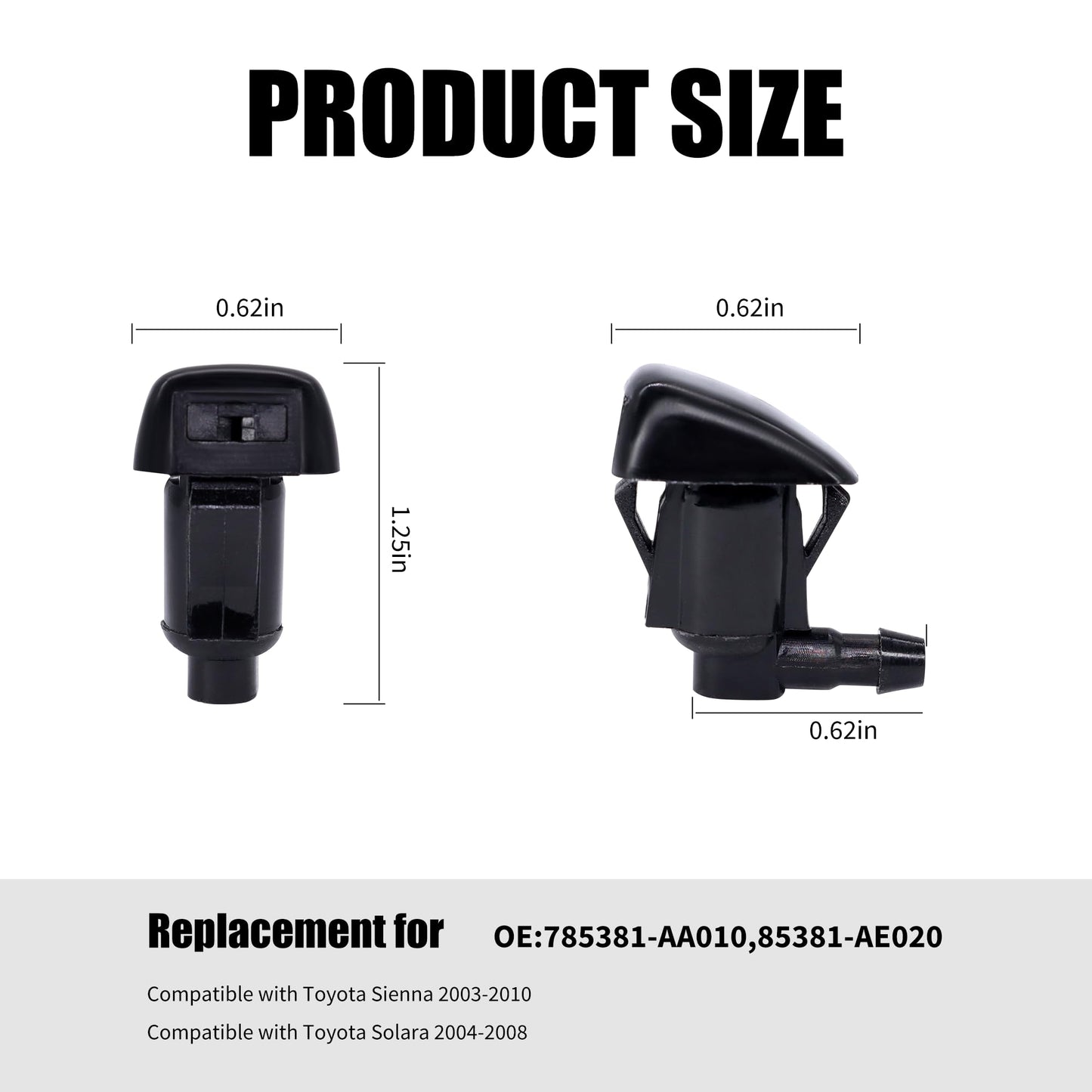 HiSport 85381-AE020 Windshield Sprinkler Wiper Nozzle - Compatible with Toyota Sienna 2003-2010 Solara 2004-2008 - (Two Side)