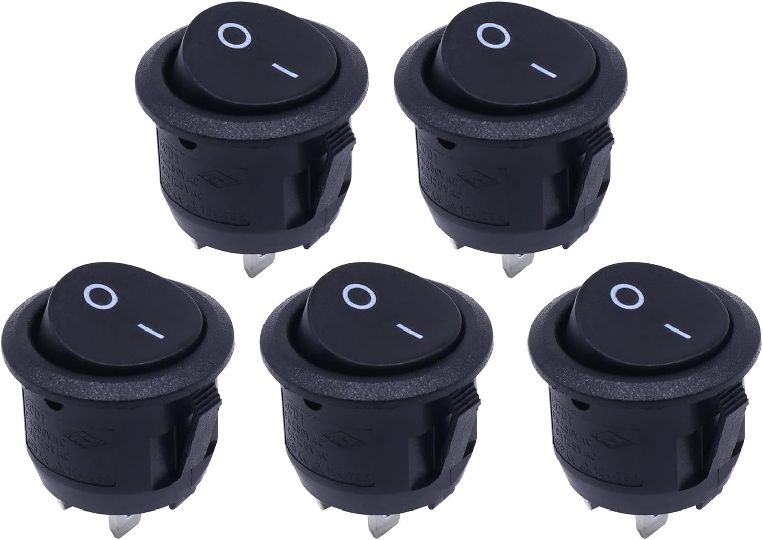HISports Rocker Switch ON/Off Mini Round Toggle Switch SPST 2Pin Snap-in Latching 10A/125V 6A/250V Waterproof Rocker Toggle Switch Car Dashboard Switch for Car RV Marine Boat Truck Motorcycles 5 Pcs
