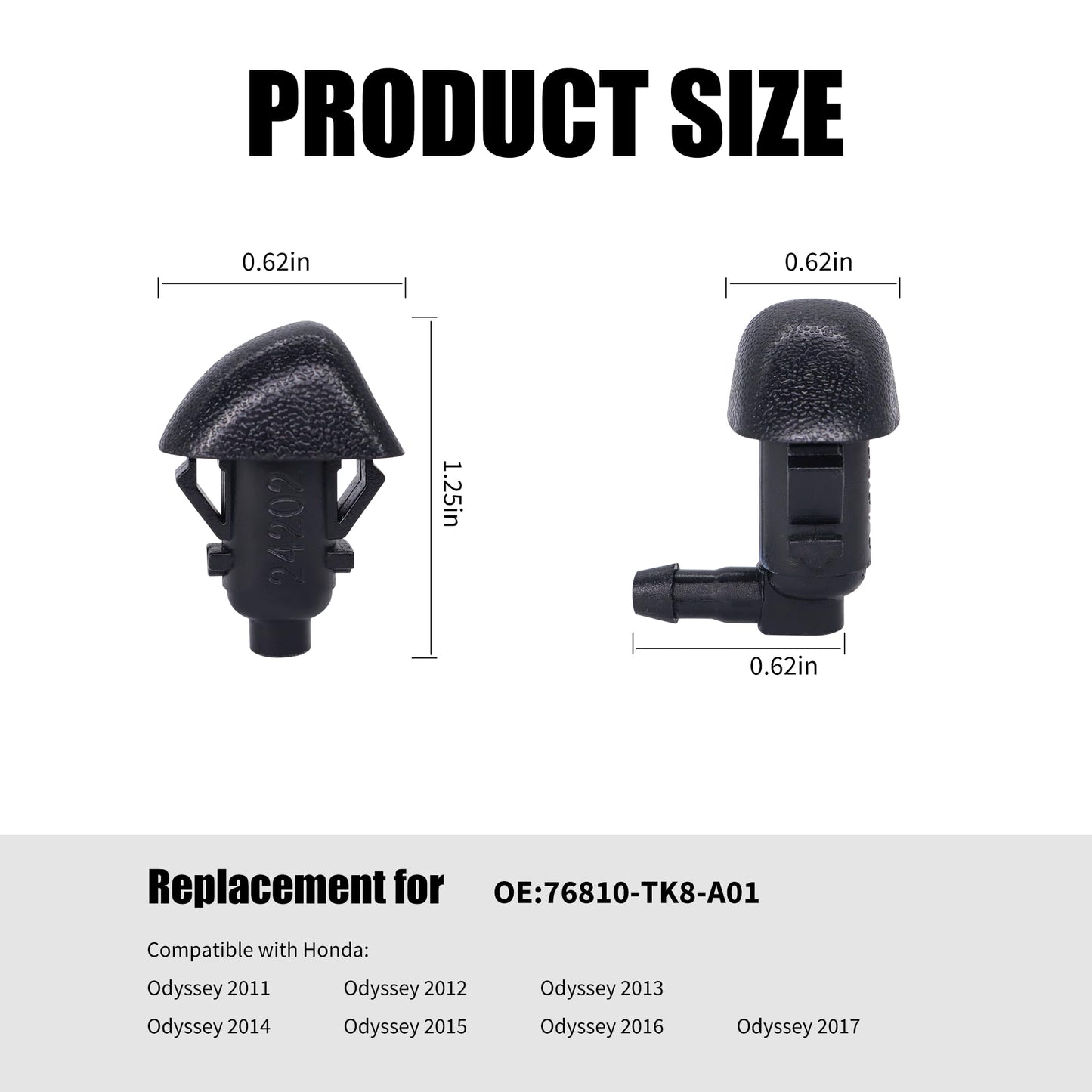 HiSport 76810-TK8-A01 Windshield Sprinkler Wiper Nozzle - Compatible with Honda Odyssey 2011 2012 2013 2014 2015 2016 2017 - (Two Side)