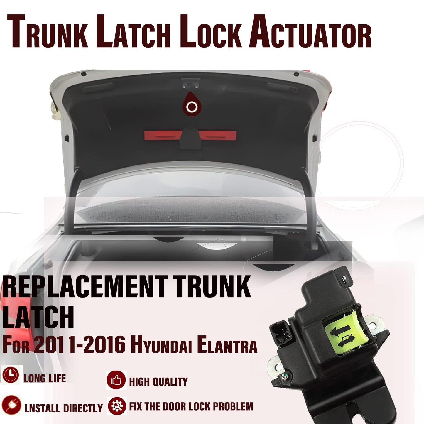 HiSport Rear Trunk Lock Actuator - Compatible with Hyundai Elantra 2.0 1.8L 2011 2012 2013 2014 2015 2016 Tailgate Hatch Lock Actuator Assembly