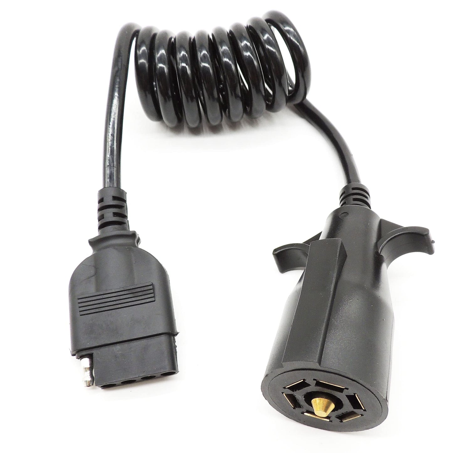 HiSport Trailer Adapter 7 Way Round to 5 Way Pin Flat Trailer Wire Coiled Wiring Connector Plug 5FT for Boat Trailer and RV Towing