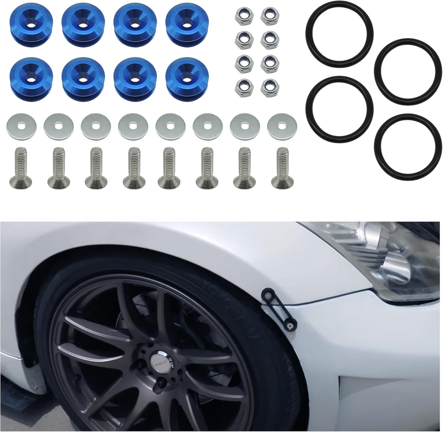 HiSport Car Body Bumper Quick Release Kit Front Rear Bumper Fasteners for Car Bumpers Trunk Fender Hatch Lids Kit (Black-8Pcs)