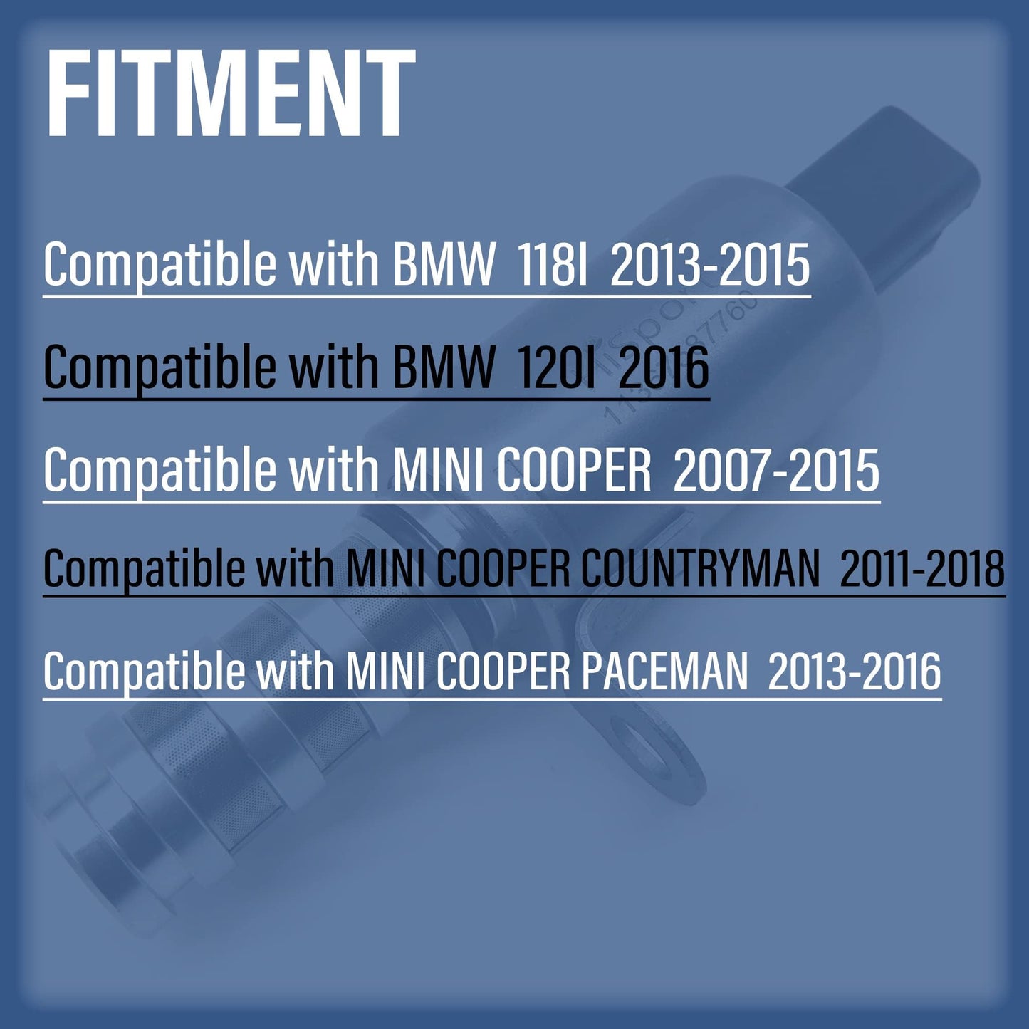HiSport Variable Valve Timing Solenoid VVT Compatible with BMW 118i 2012, Mini Cooper 2004, 2005, 2006, 2007, 2008, 2009, 2010, 2011, 2012, 2013-2015 Countryman 2011-2019 Replaces 11367587760