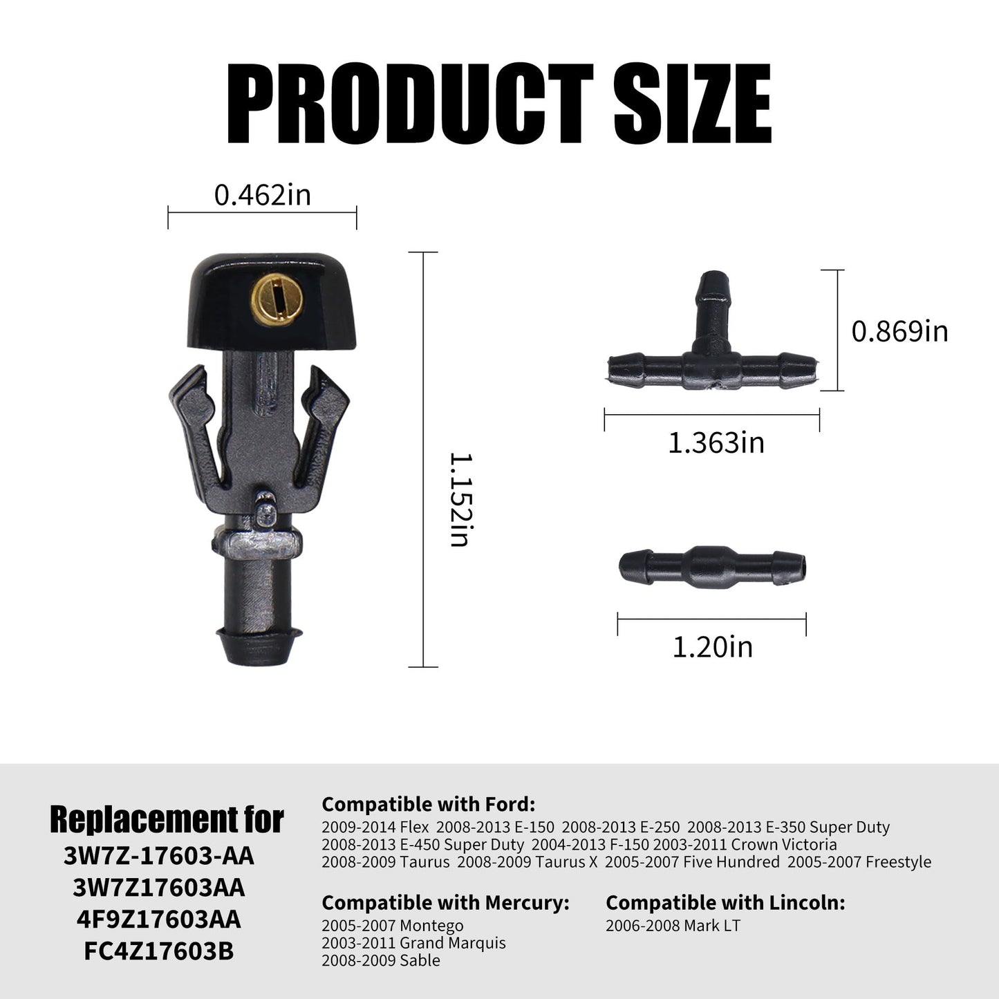 HiSport 3W7Z17603AA Windshield Washer Nozzles Kit - Compatible with Ford Flex E-150 E-250 E-350 Super Duty E-450 Super Duty F-150 Crown Victoria Taurus X Five Hundred Freestyle 2003-2014