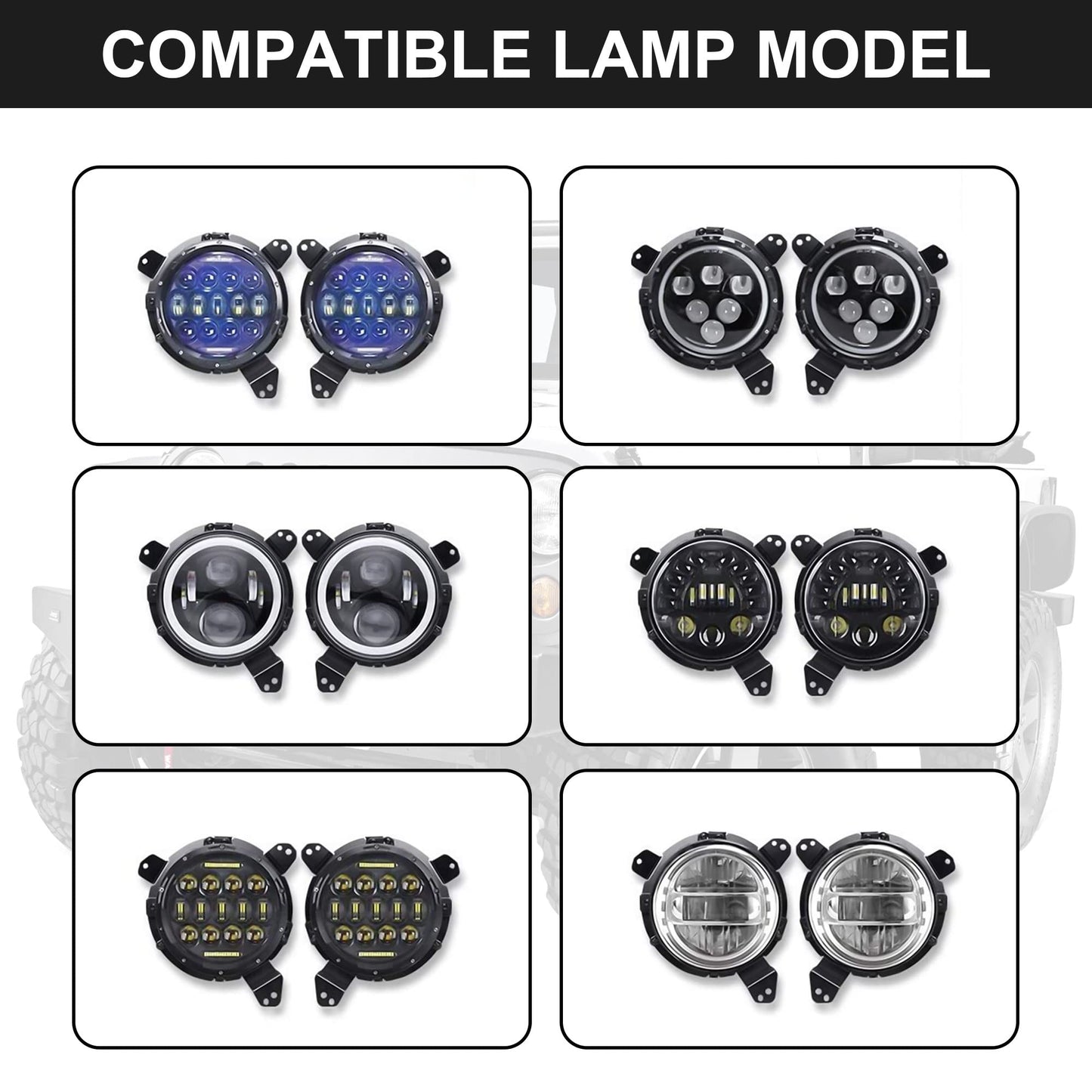 HiSport Headlight Mounting Bracket Aluminium Alloy - Omnidirectional Adjustable with Wiring Harness, Compatible with Jeep Wrangler JL 2018-2020 (7" Light, 6-Piece Set)