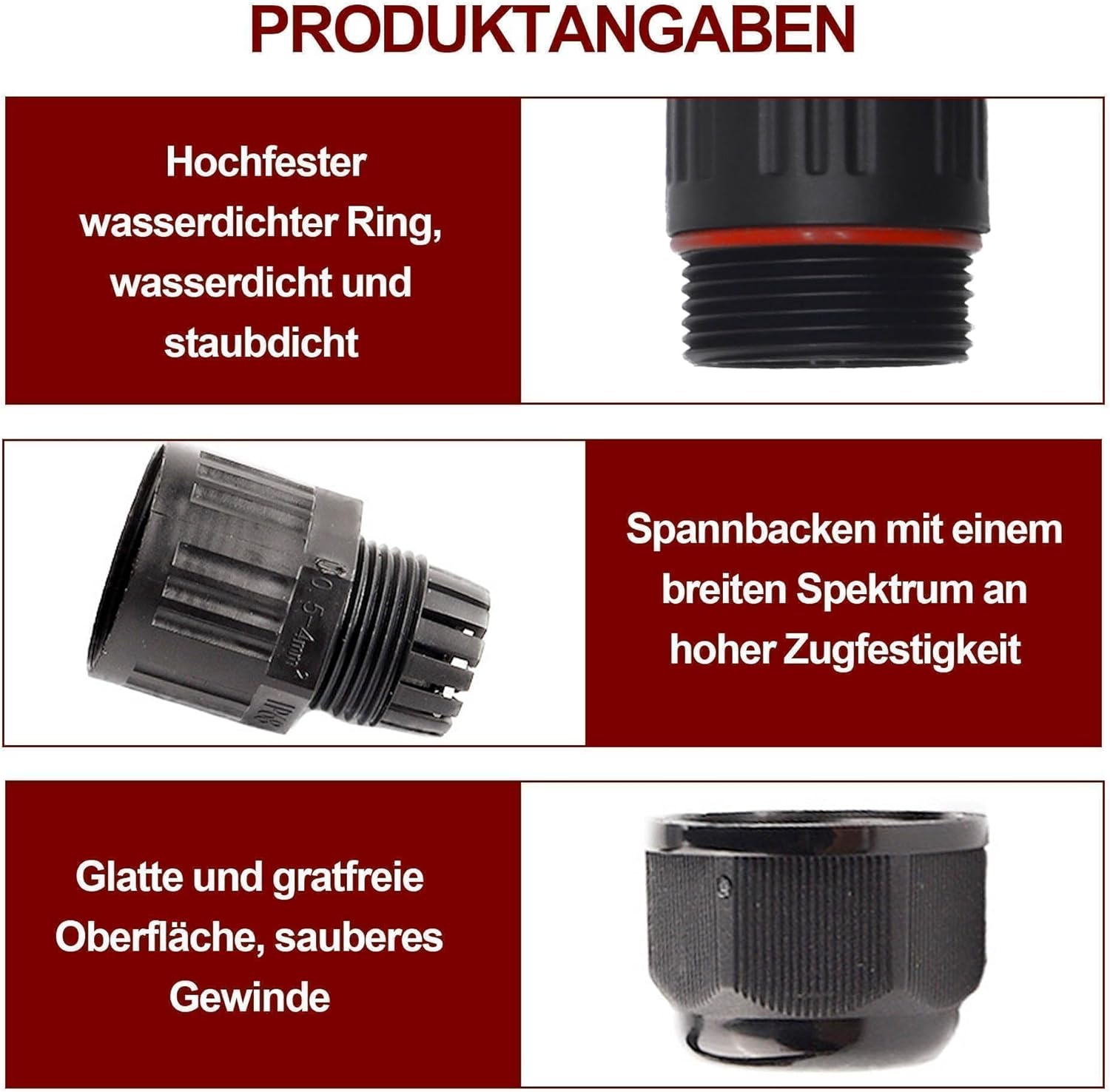 HISports Wasserdichter IP68 3-poliger Kabelstecker für 4–10,00 mm Kabeldurchmesser, Anschlussdose für den Außenbereich, Wohnmobil, Garten, Boot, Auto und vergrabene Kabel – 3er-Pack, Schwarz