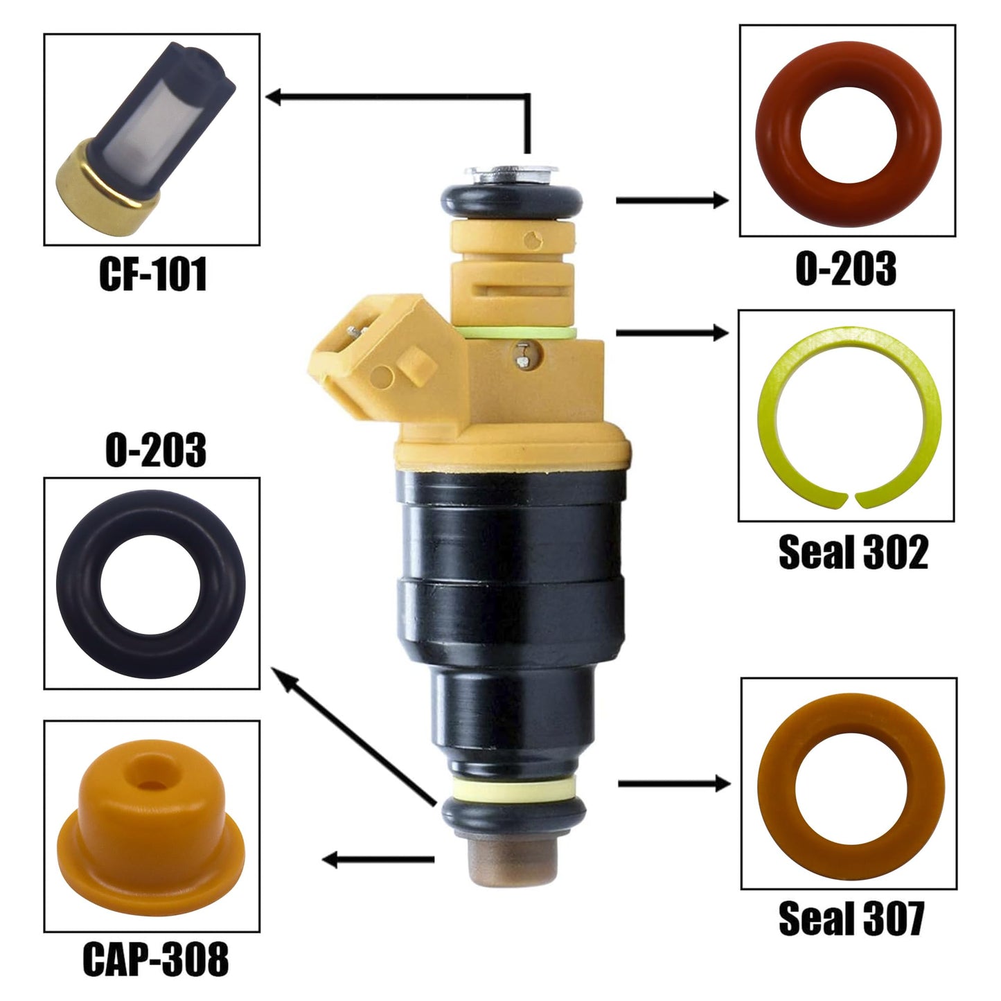 HiSport Fuel Injector Rebuild Service Repair Kits O-rings Micro Basket Filters Pintle Caps Spacers + Removal Tool,200set/box