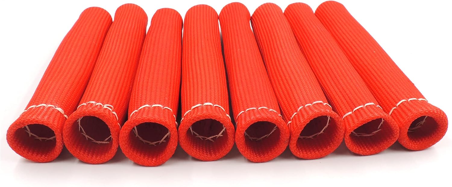 HiSport 8pcs Spark Plug Wire Boots Heat Shield Protector Sleeve Cover Compatible with SBC BBC 350 454 (8pcs, Red)