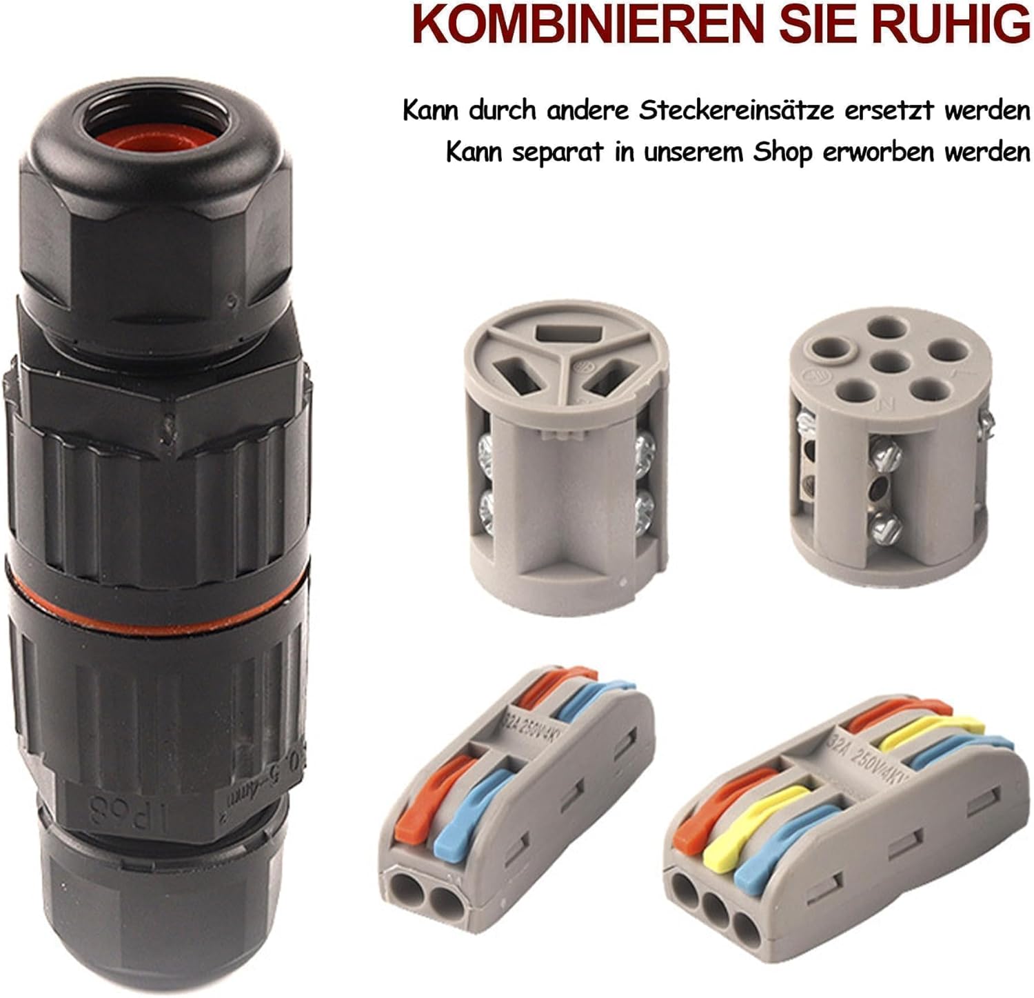 HISports Wasserdichter IP68 3-poliger Kabelstecker für 4–10,00 mm Kabeldurchmesser, Anschlussdose für den Außenbereich, Wohnmobil, Garten, Boot, Auto und vergrabene Kabel – 3er-Pack, Schwarz