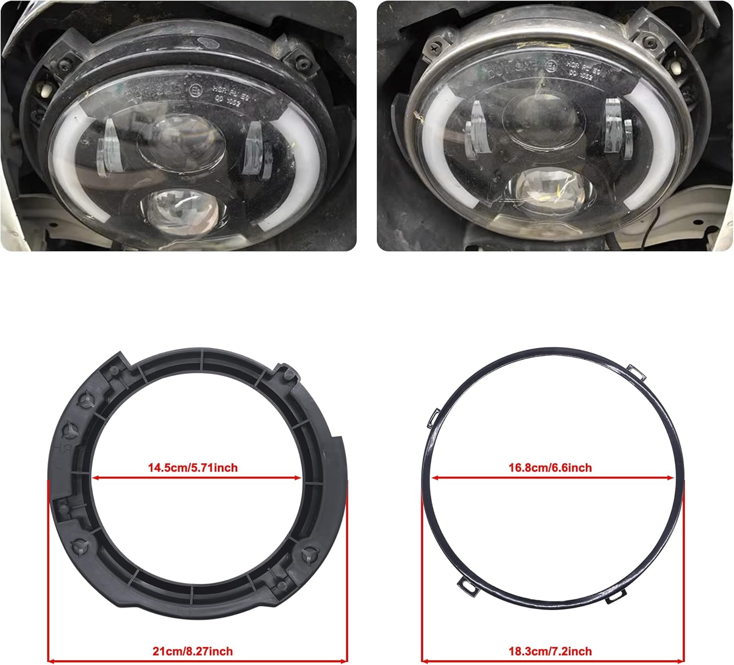 HiSport 7 Inch Round Headlight Mounting Retaining Bracket Ring Set - Compatible with 2007-2017 Jeep Wrangler JK - Easy No-Drill Installation, ABS Plastic, Includes All Hardware