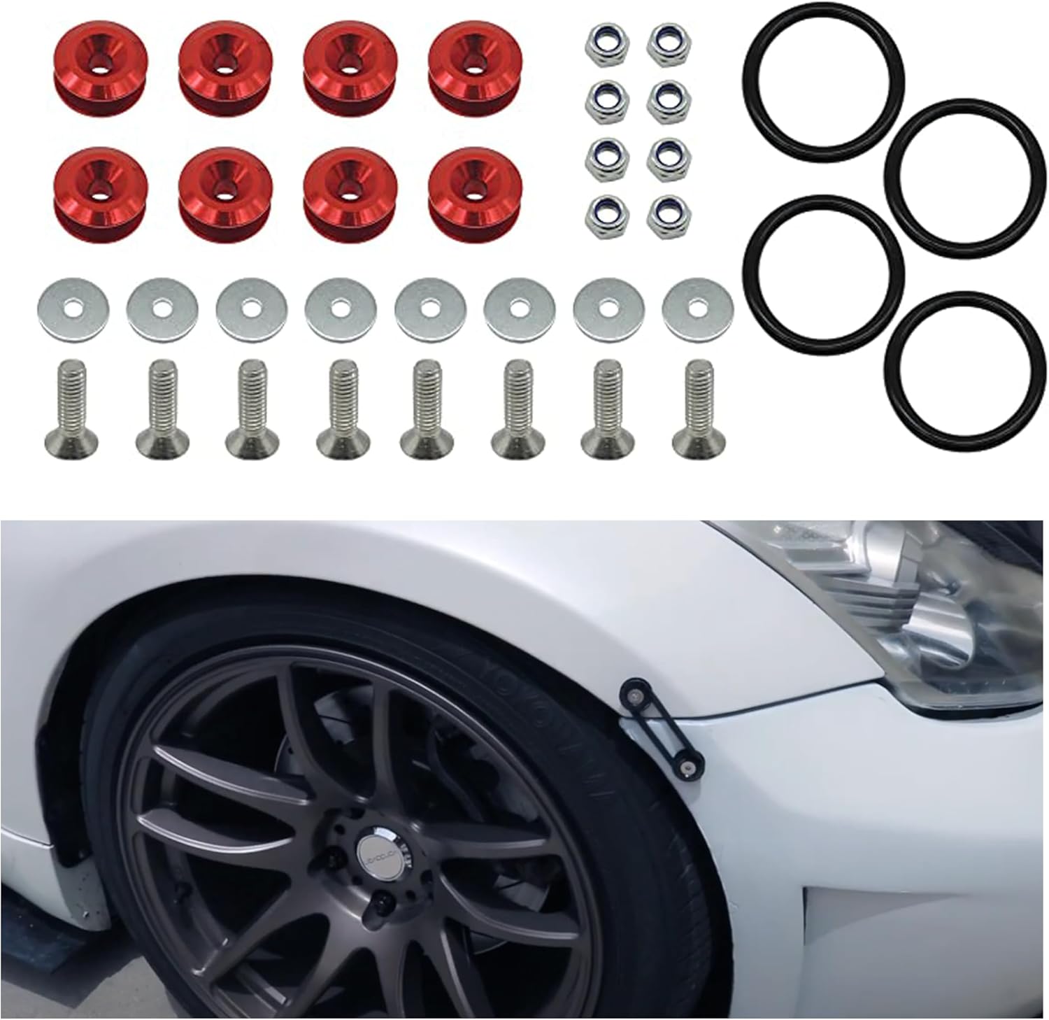 HiSport Car Body Bumper Quick Release Kit Front Rear Bumper Fasteners for Car Bumpers Trunk Fender Hatch Lids Kit (Black-8Pcs)