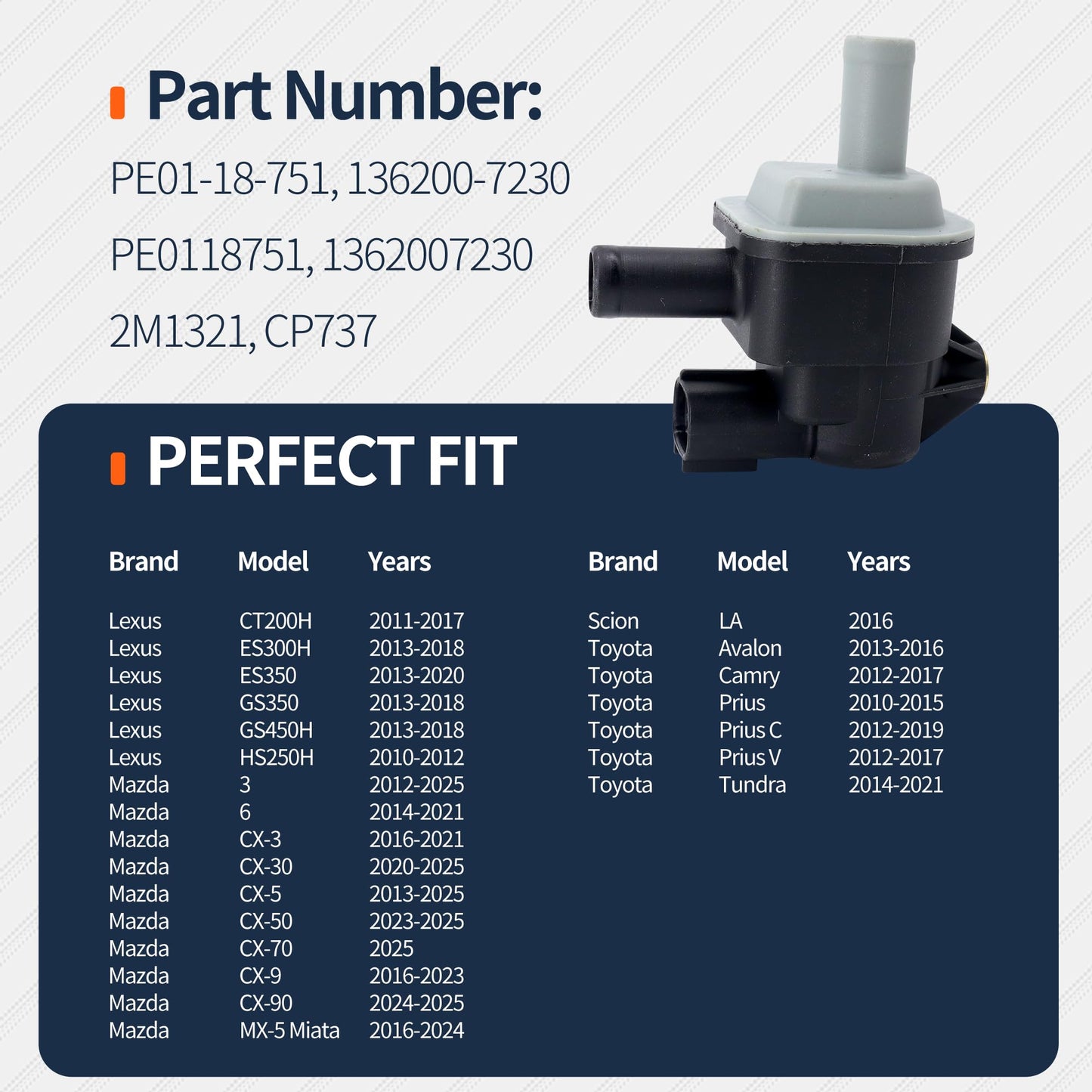 HiSport Vapor Canister Purge Valve Solenoid - Compatible with Lexus Mazda 3 Scion LA Toyota Replacement PE01-18-751