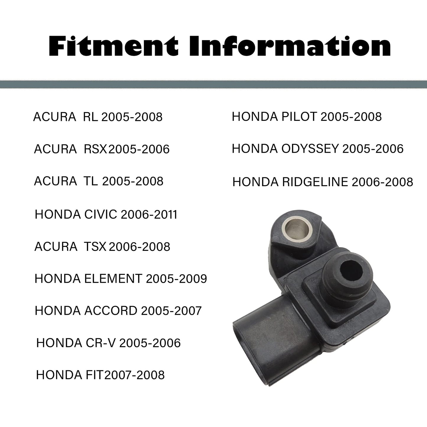 HiSport 37830PNC003 MAP Manifold Absolute Pressure Sensor Compatible with Acura RL 2005 2006 2007 2008, RSX TL TSX, Honda Accord Civic CR-V Element Fit Odyssey Pilot Ridgeline Replace 2MAP0011