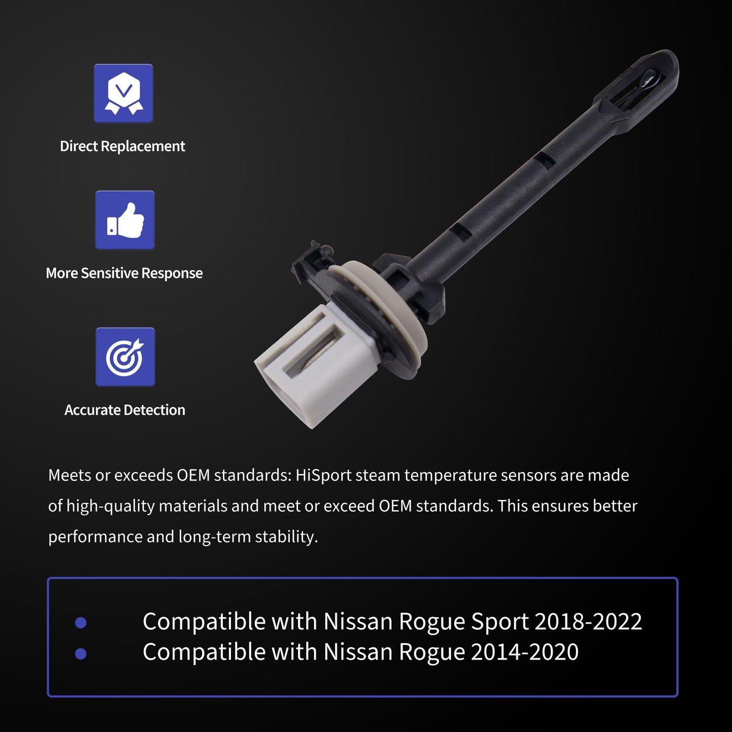 HiSport Heater Core Evaporator Temperature Sensor 27723-4BU0A - Compatible with Nissan Rogue Sport 2018-2022 Rogue 2014-2020 - Replace 277234BU0A