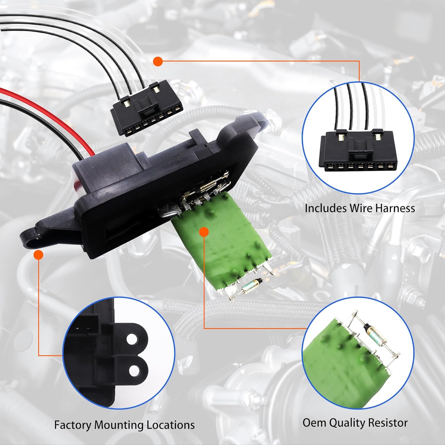 HiSport 89019088 HVAC Blower Motor Resistor Kit with Harness Compatible with Chevy Silverado Avalanche Suburban Tahoe Compatible with GMC Sierra Yukon,973-405 15-81086 22807123