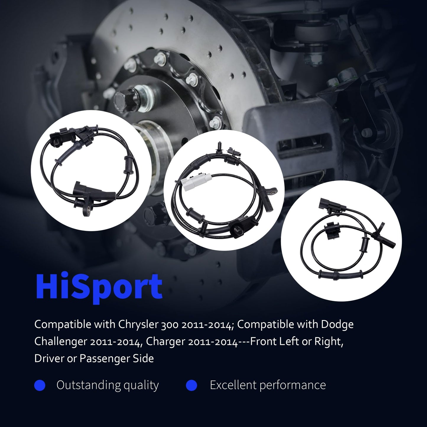 HiSport Front Rear Left Driver and Right Passenger Side ABS Wheel Speed Sensor Set Compatible with Dodge Chrysler 300 Challenger Charger 4PCS