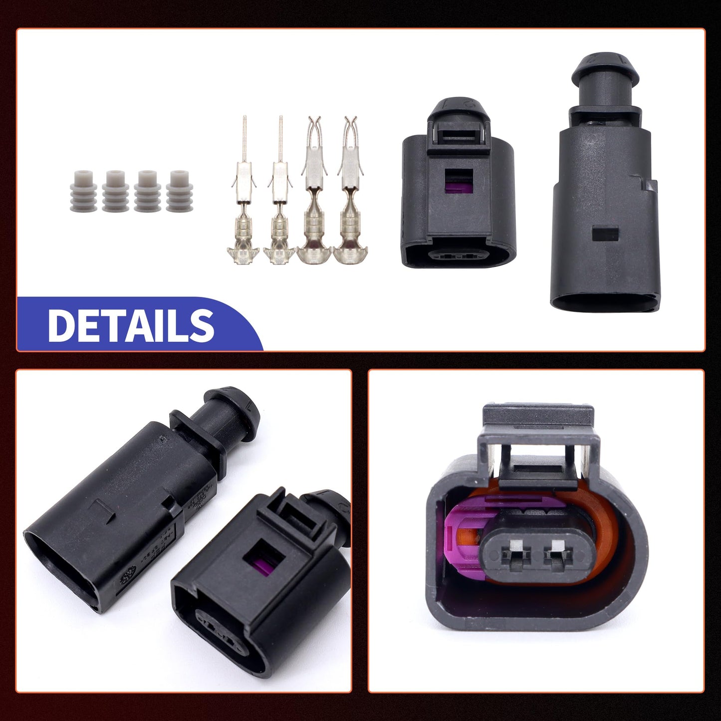 HiSport Connector Sensor Plug Adapter Plug Clip Kit - Compatible with Audi A3 A4 A5 A6 A7 A8 Q3 Q5 Q7 Volkswagen Beetle E-Golf Porsche Boxster Rabbit Replaces 1J0973702 8Z0820535 6RD820535