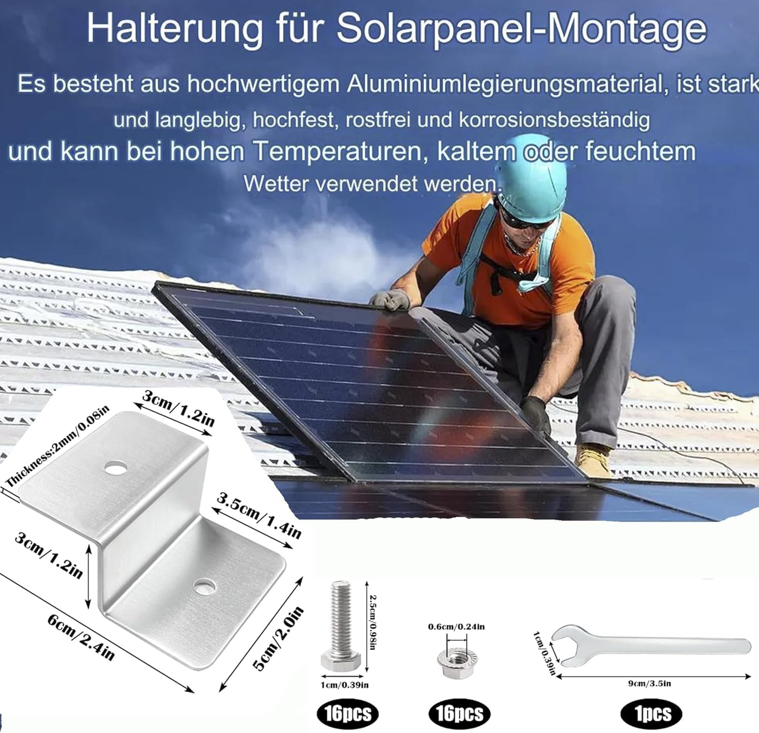 HISports Solarpanel Halterung 8-Stück Set, Z-Bracket für Wohnwagen, Boote, Balkonkraftwerk, mit Muttern,Schrauben, Schwarz