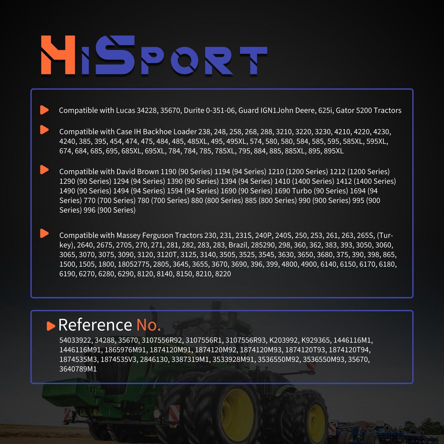 HiSport Ignition Switch W/2 Keys Compatible with Massey Ferguson Tractor 230 231 240 250 253 261 263 JCB 35670 Lucas David Brown 1190 1194 1210 Case 238 248 Starter Part with Cap Replace 3107556R92