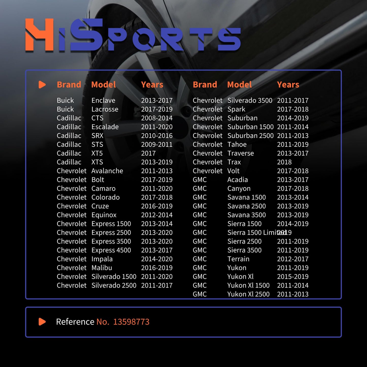 HiSport 433Mhz TPMS Tire Pressure Monitoring System Sensor - Compatible with Buick Lacrosse Cadillac Chevy Silverado Cruze GMC Replacement 13598773 4PCS