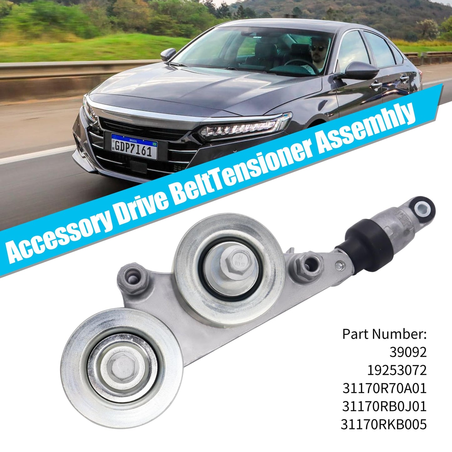 HiSport 39092 Drive Belt Tensioner Assembly with Pulley Compatible with Honda Odyssey 2005-2010, Pilot(06-08 FWD) 2006-2011 Accord Crosstour 2010, Accord 2008-2010, Only for V6