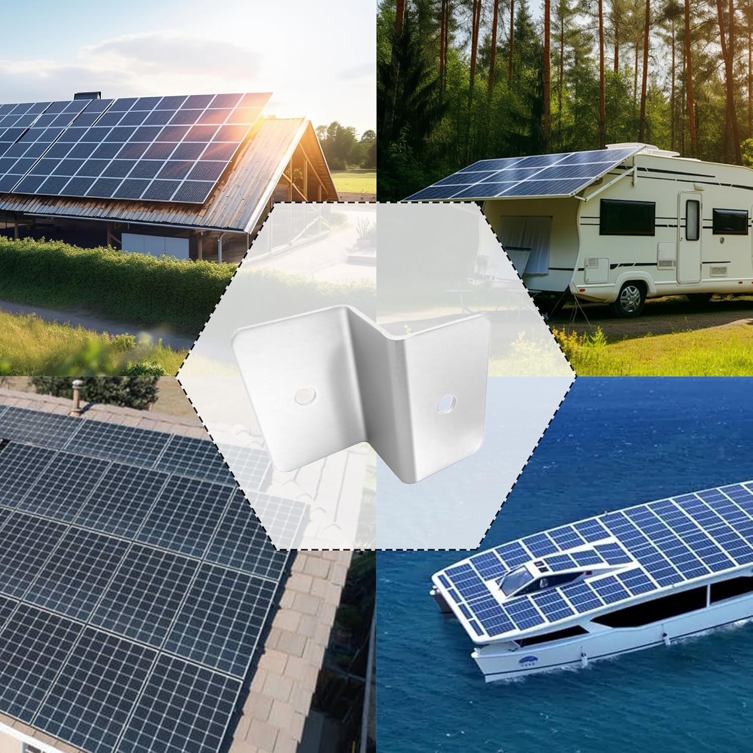 HISports Solarpanel Halterung 8-Stück Set, Z-Bracket für Wohnwagen, Boote, Balkonkraftwerk, mit Muttern,Schrauben, Schwarz
