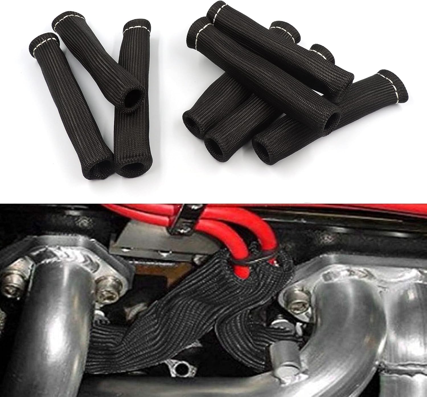 HiSport 8pcs Spark Plug Wire Boots Heat Shield Protector Sleeve Cover Compatible with SBC BBC 350 454 (8pcs, Black)