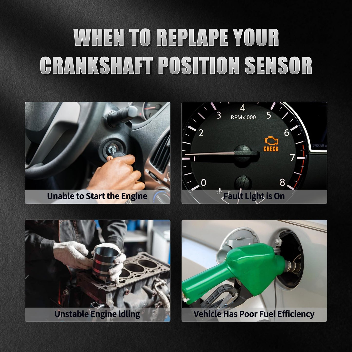 HiSport 12585546 Crankshaft Position Sensor - Compatible with Chevry Express 1500 2500 3500 4500 Buick Allure Cadillac CTS Hummer H2 H3 H3T Pontiac G8 Saab 9-7x GMC Savana - Replace 917-760 2133520