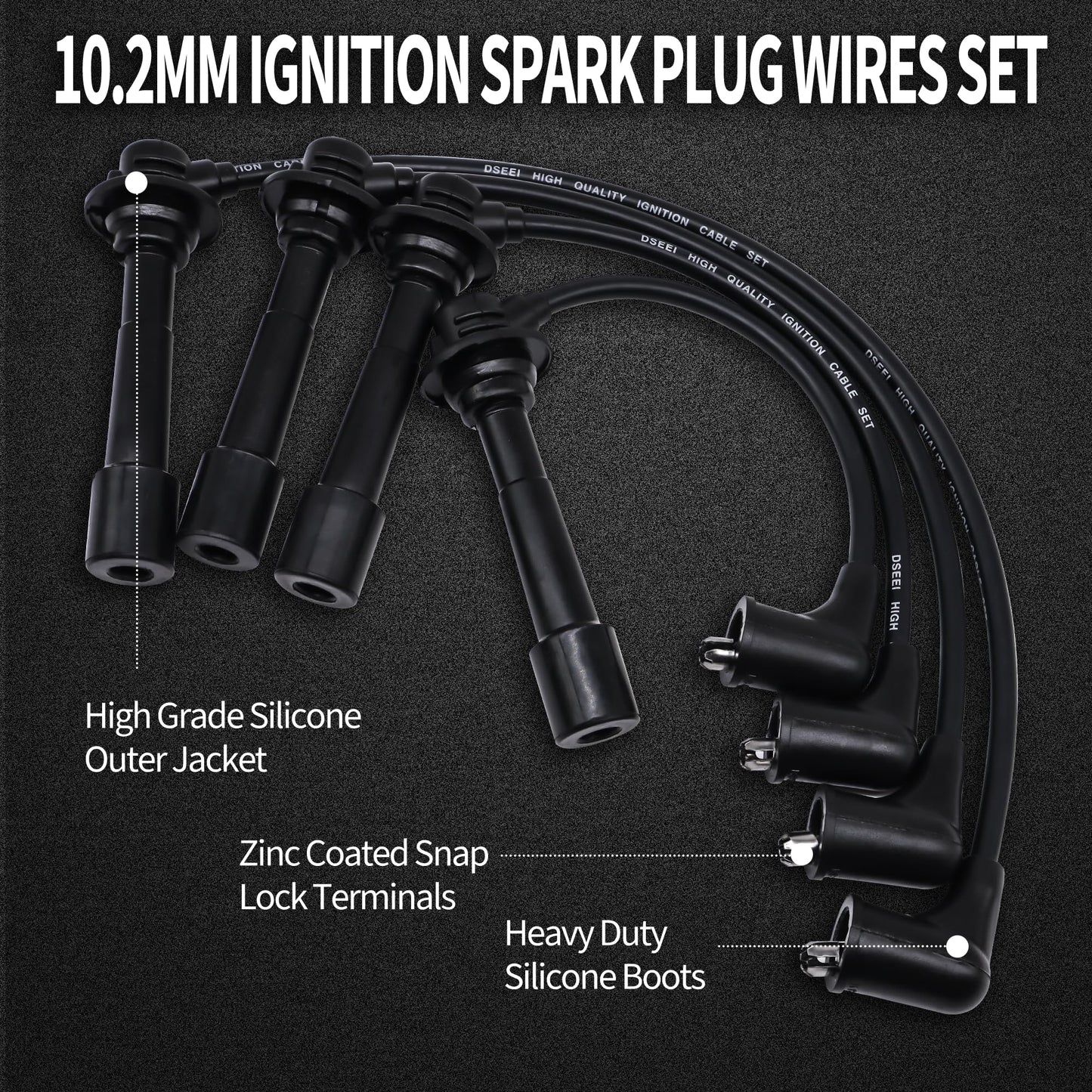 HiSport B61P18140A Spark Plug Wire Set of 4- Compatible with Mazda MX-5 1.6L 1.8L Engines 90-00 10.2mm etc Improved Strength Heat Resistance - Replace B61P18140B B61P18140C BPE818140A