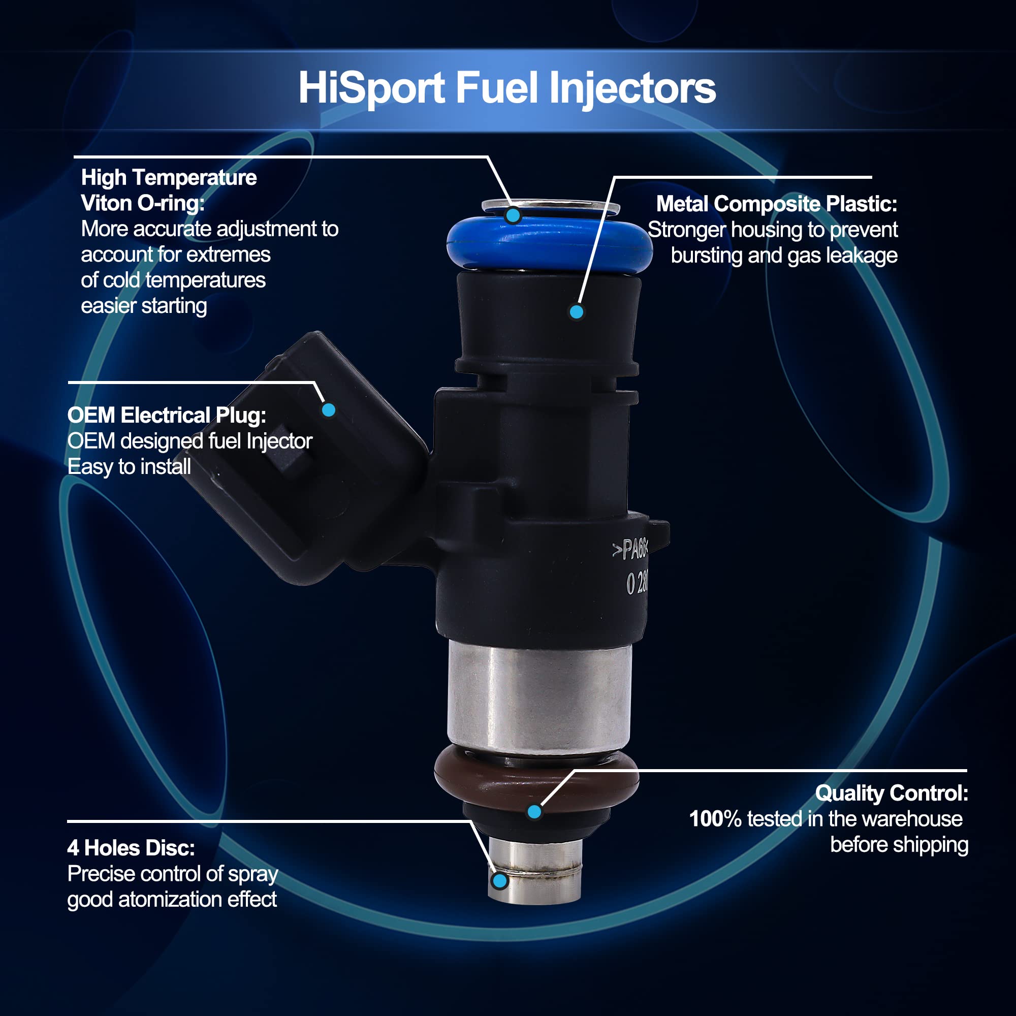 HiSport Fuel Injector 0280158077 0280158091 FJ1000 Compatible with FORD EDGE LINCOLN MAZDA 3.5-3.7L 2007-2011 (6 PCS/Pack) - HiSport