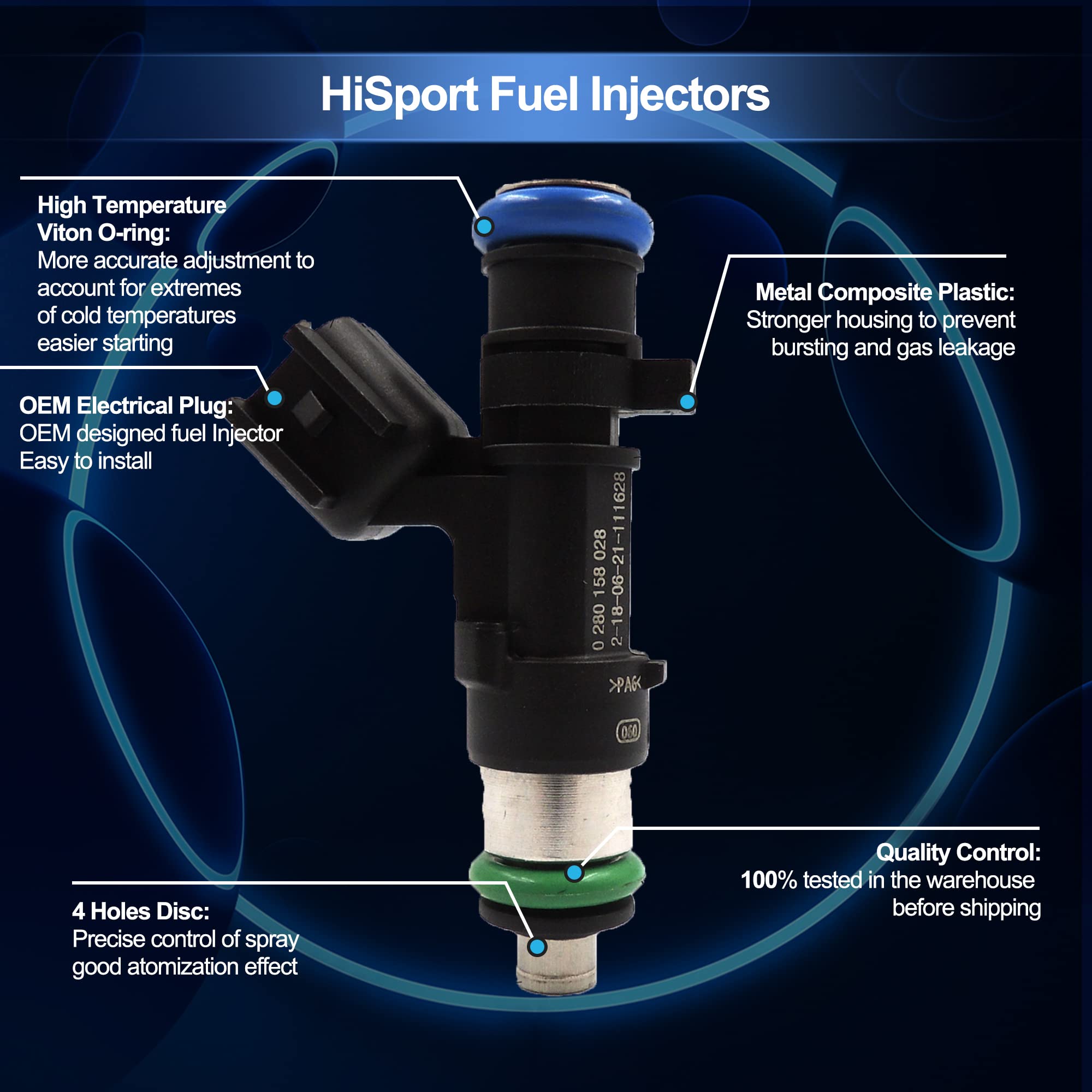 HiSport Fuel Injector 0280158028 04591986AA Compatible with Dodge Chrysler 05-10 300 V6 2.7L 3.5L (6 PCS) - HiSport