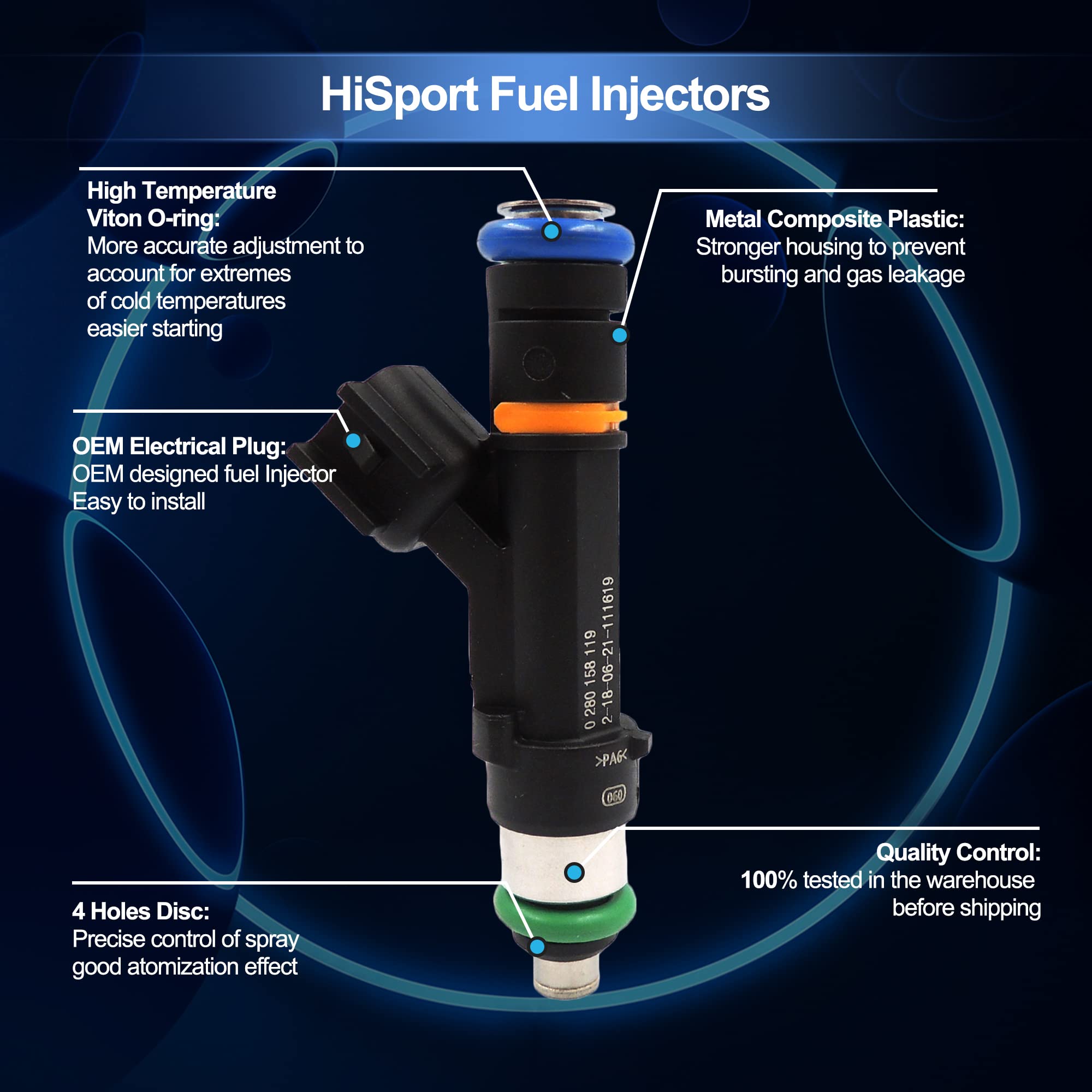 HiSport Fuel Injector 04861667AA 0280158119 4861667A 4 Holes Compatible with Wrangler Town & Country 3.8L NEW 6 PCS - HiSport