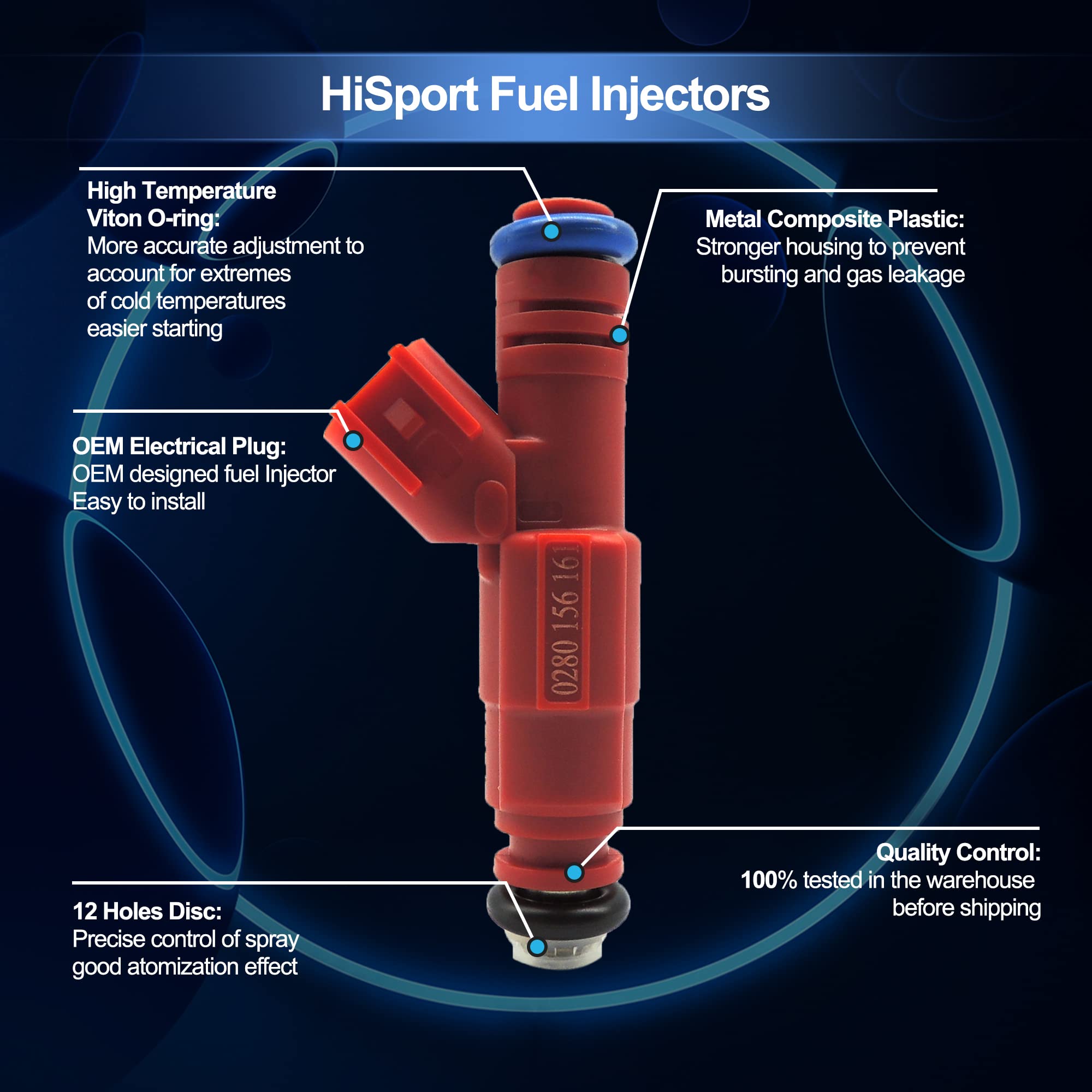 HiSport Fuel Injector 0280156161 6 PCS Compatible with Jeep Grand Cherokee Laredo L6 4.0L 812-12128 1999-2004 12 Holes, Compatible with Grand Cherokee Wrangler V6 - HiSport