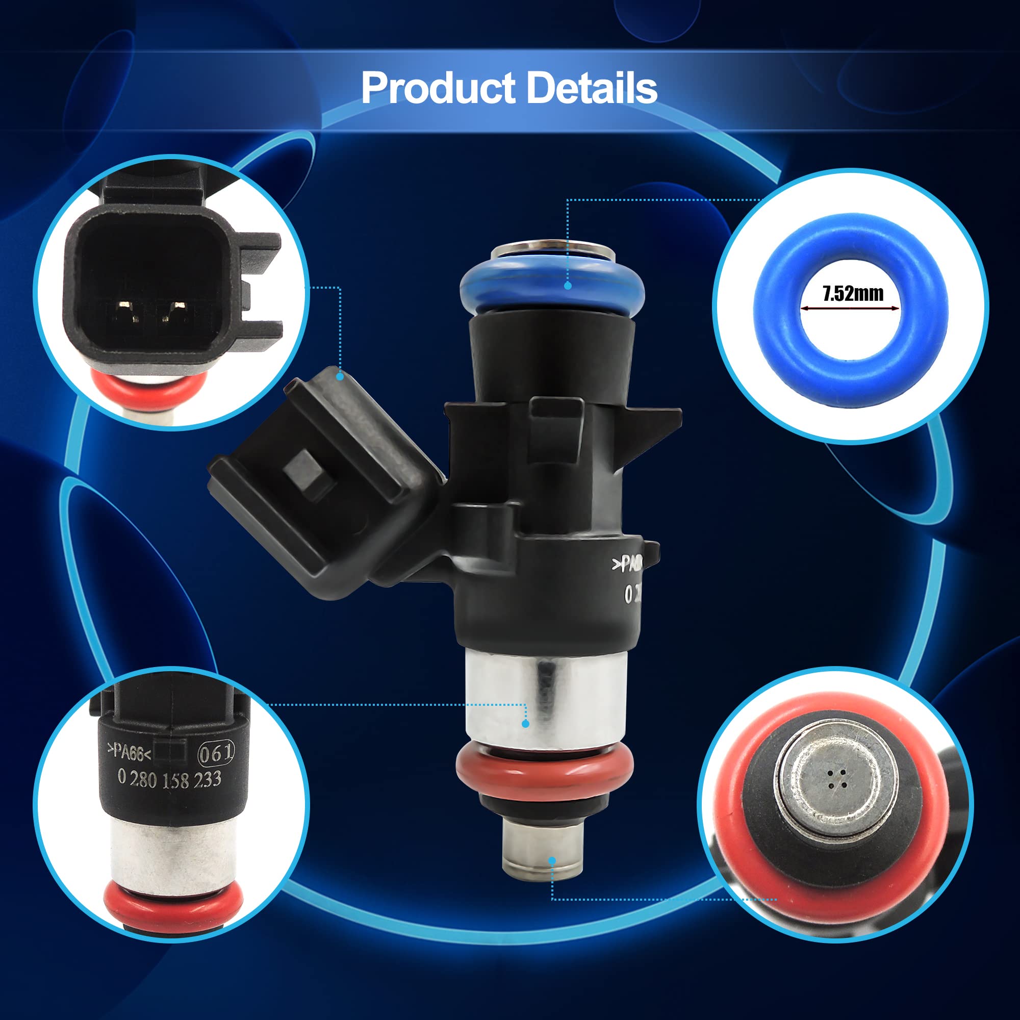 HiSport Fuel Injector 0280158233 5184085AC 6 PCS Compatible with Chrysler Dodge Ram Jeep Bosch 3.6L 2011-2017 - HiSport