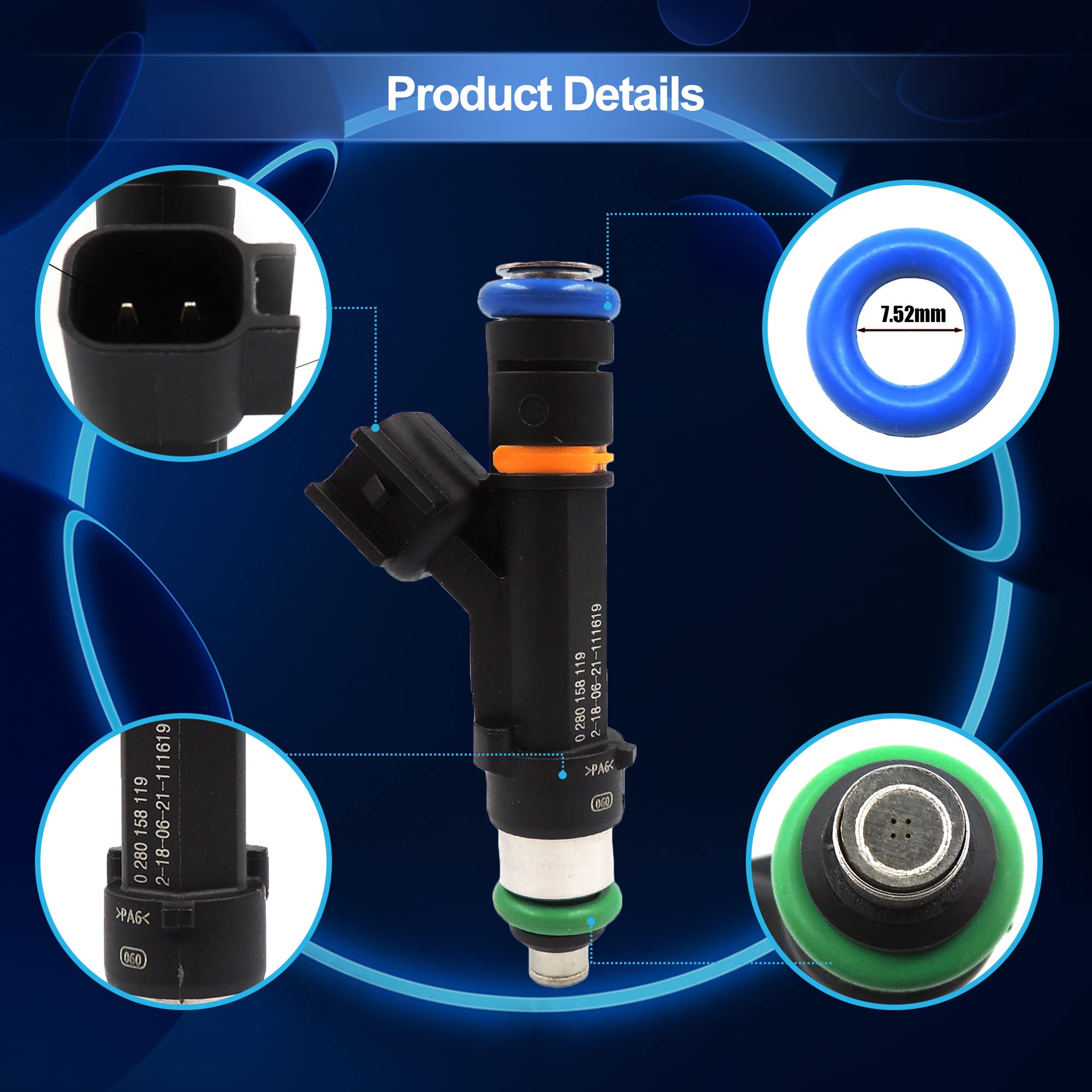 HiSport Fuel Injector 04861667AA 0280158119 4861667A 4 Holes Compatible with Wrangler Town & Country 3.8L NEW 6 PCS - HiSport