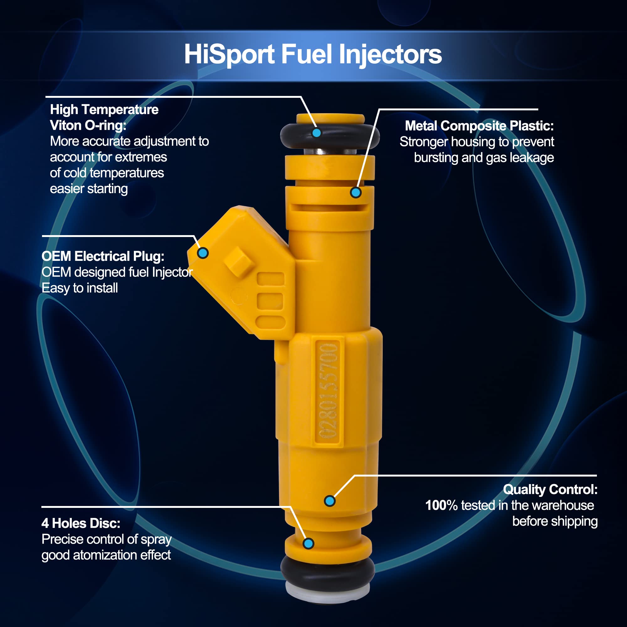 HiSport Fuel Injector 0280155710 6 PCS Compatible with Jeep Cherokee 1989-1998,Comanche 1987-1992,Wrangler 4.0L L6 1991-1998 - HiSport