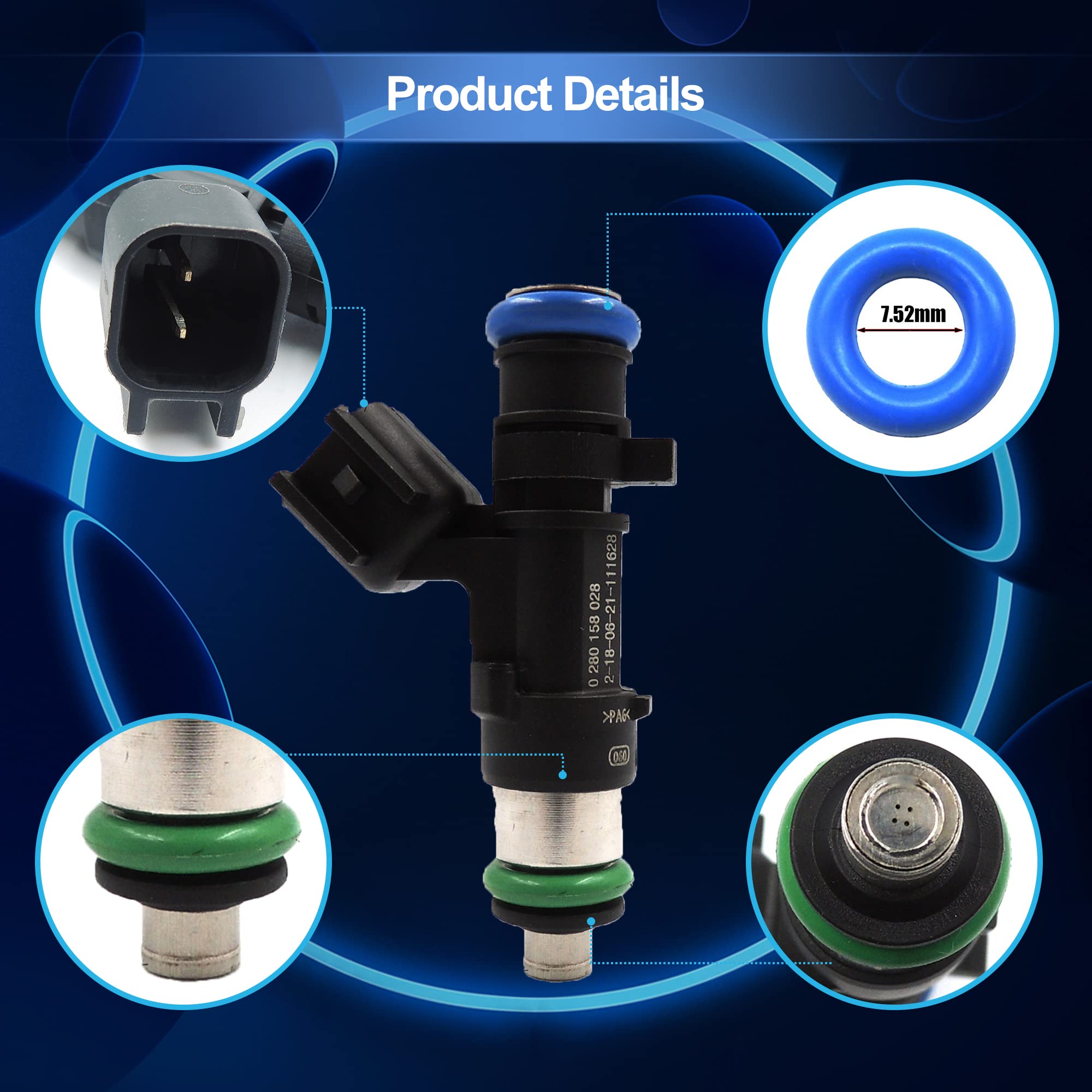 HiSport Fuel Injector 6 PCS 0280158028 04591986AA Compatible with Chrysler 300 V6 2.7L 3.5L 2005-2010,Compatible with Dodge Avanger Magnum 2.7L 3.5L - HiSport