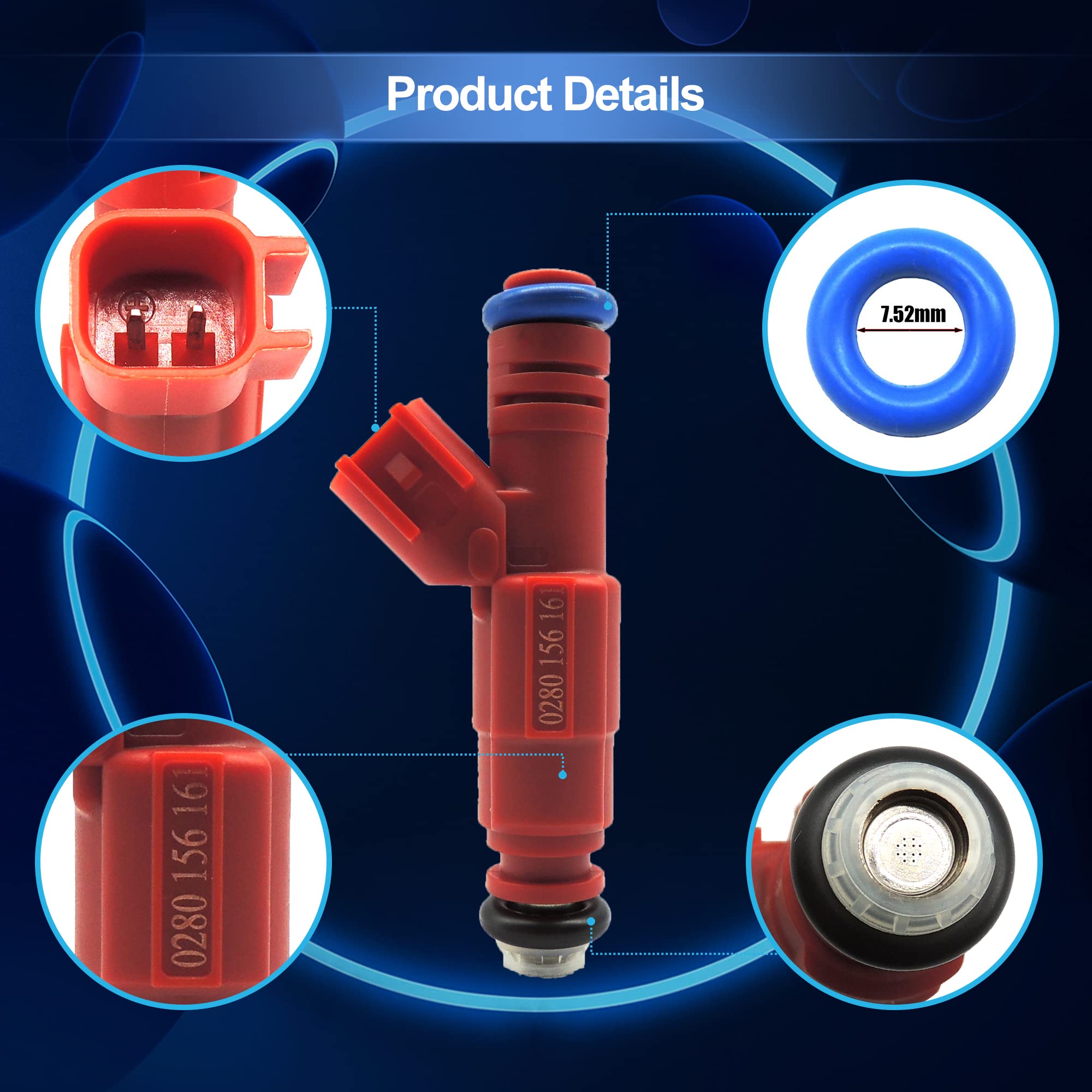 HiSport Fuel Injector 0280156161 6 PCS Compatible with Jeep Grand Cherokee Laredo L6 4.0L 812-12128 1999-2004 12 Holes, Compatible with Grand Cherokee Wrangler V6 - HiSport