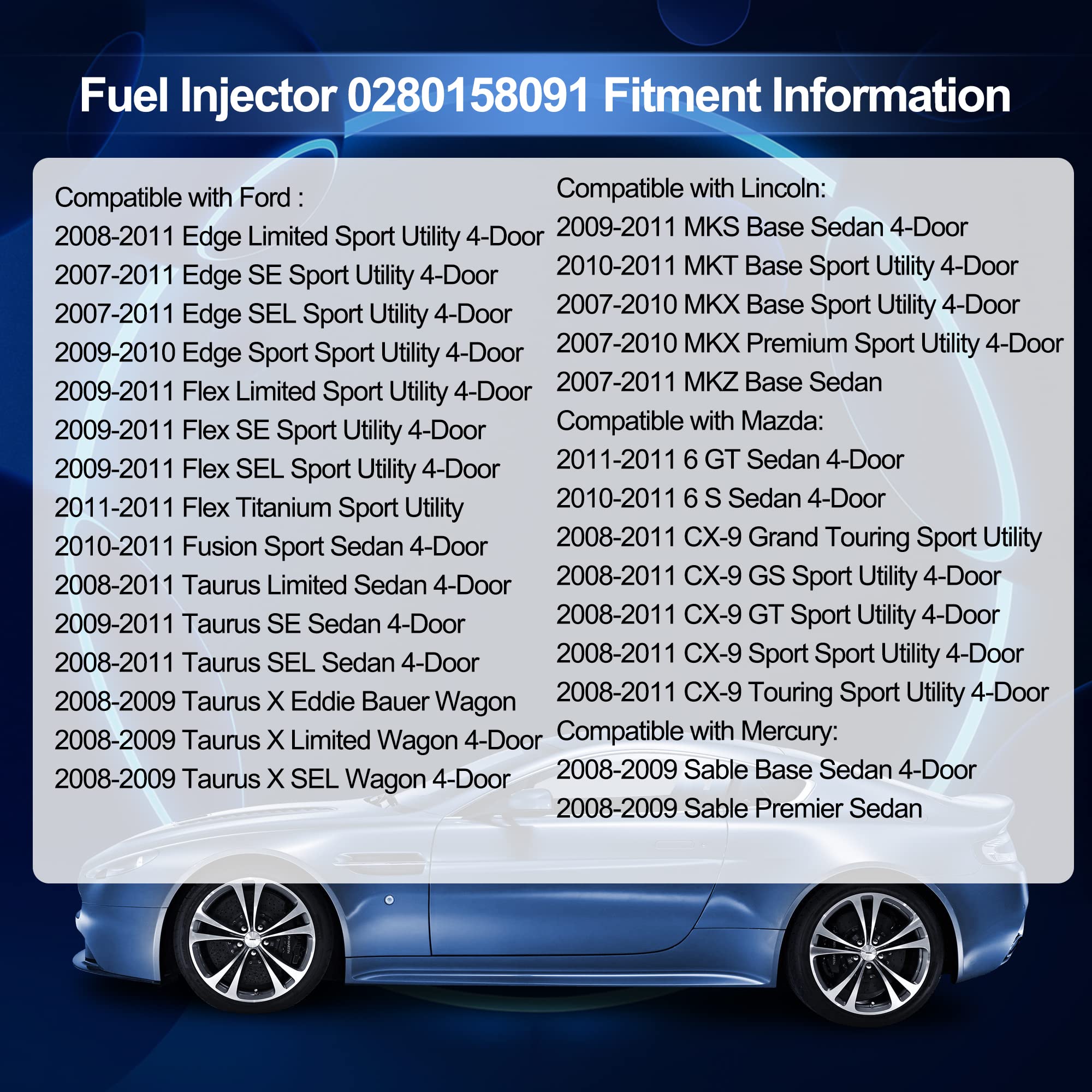 HiSport Fuel Injector 0280158077 0280158091 FJ1000 Compatible with FORD EDGE LINCOLN MAZDA 3.5-3.7L 2007-2011 (6 PCS/Pack) - HiSport