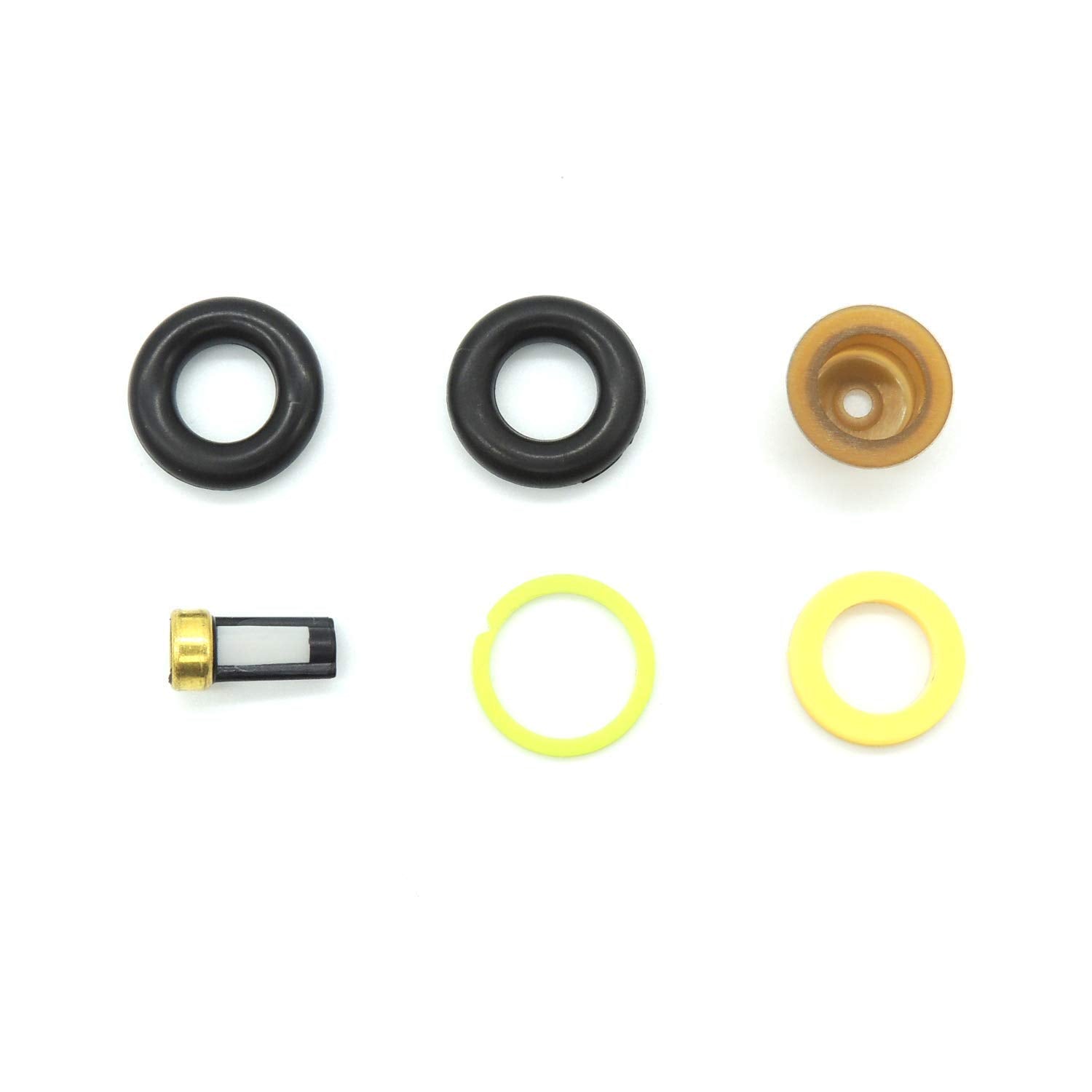 HiSport Fuel Injector Rebuild Service Kits for Universal EV1 Engines Injector O-Rings, Injector Spacers, Injector Retaining Pintle Caps, Injector Micro Basket Filters - 6 pcs/pack