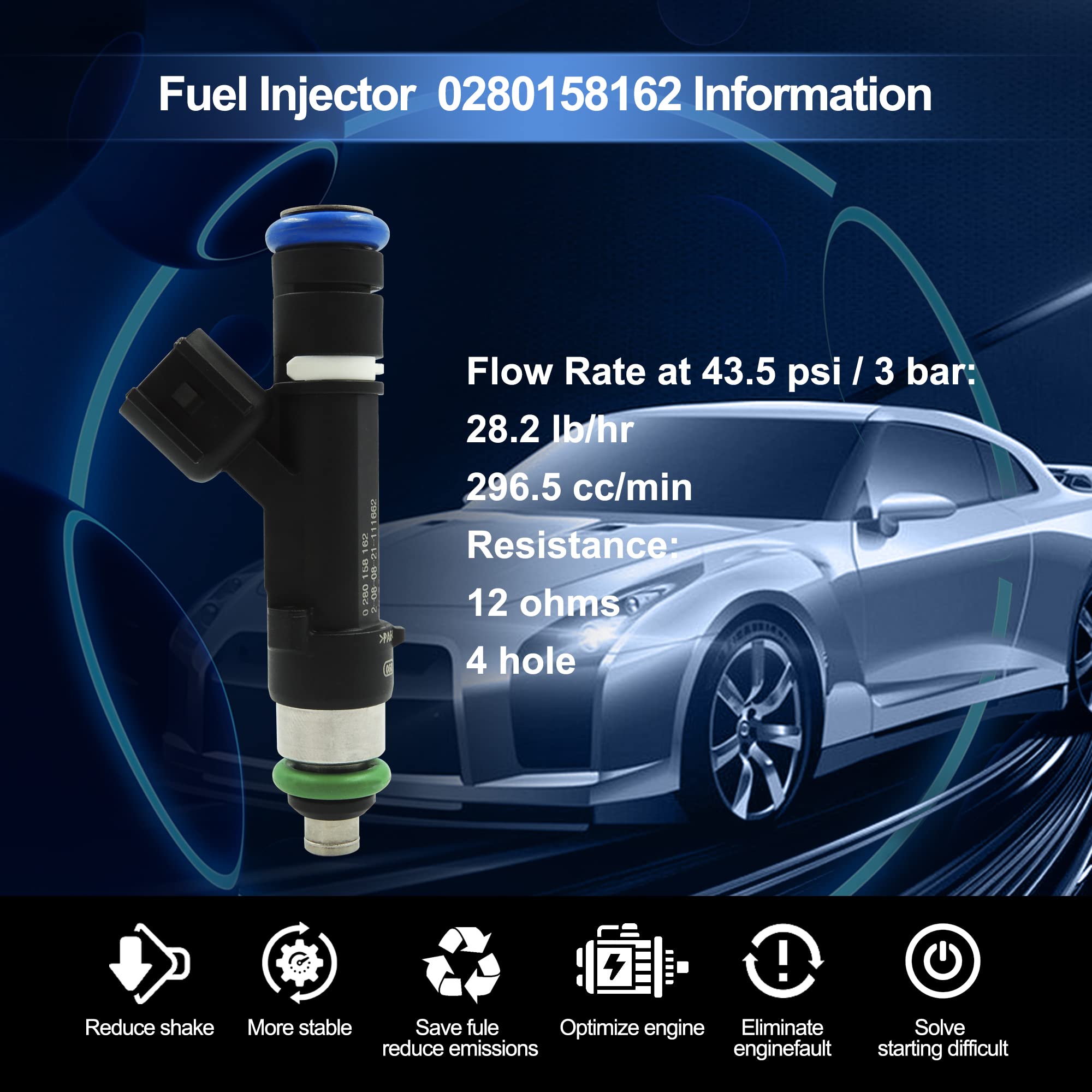 HiSport Fuel Injector 0280158162 Compatible with Ford Mazda Mercury 2.5L 4 Hole 09-18 (4 PCS/Pack) - HiSport