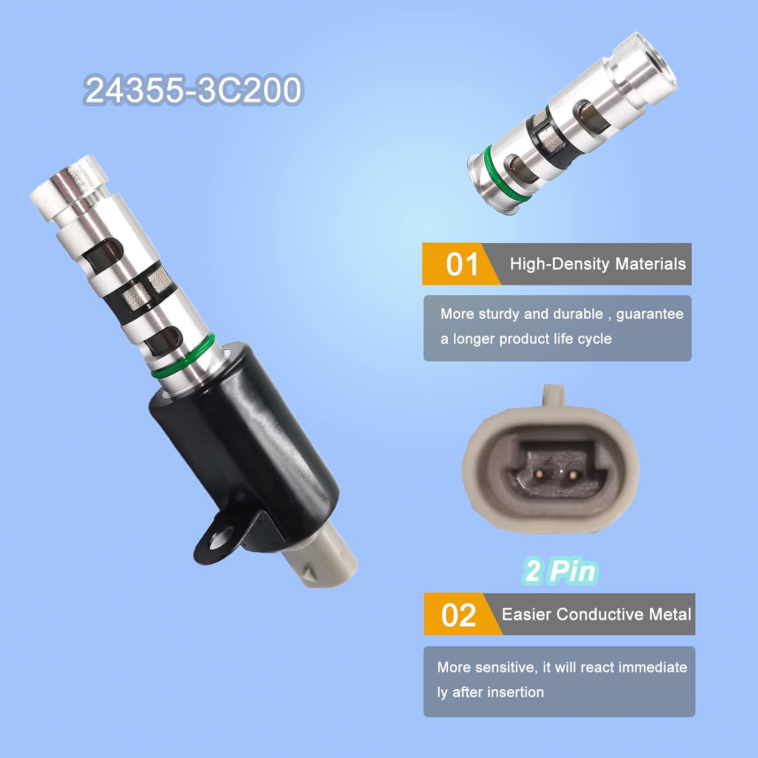 Oil Control Variable Valve Timing VVT Compatible with Azera,Entourage,Genesis,Genesis Coupe,Santa Fe,Sonata,Veracruz Replace 24355-3C200+24355-3C100
