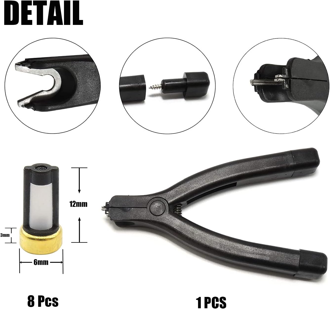 HiSport Fuel Injector tool for Pintle Cap and Filter Basket removal with 8pcs CF-101 Basket Filters (6mm x 3mm x 12mm)