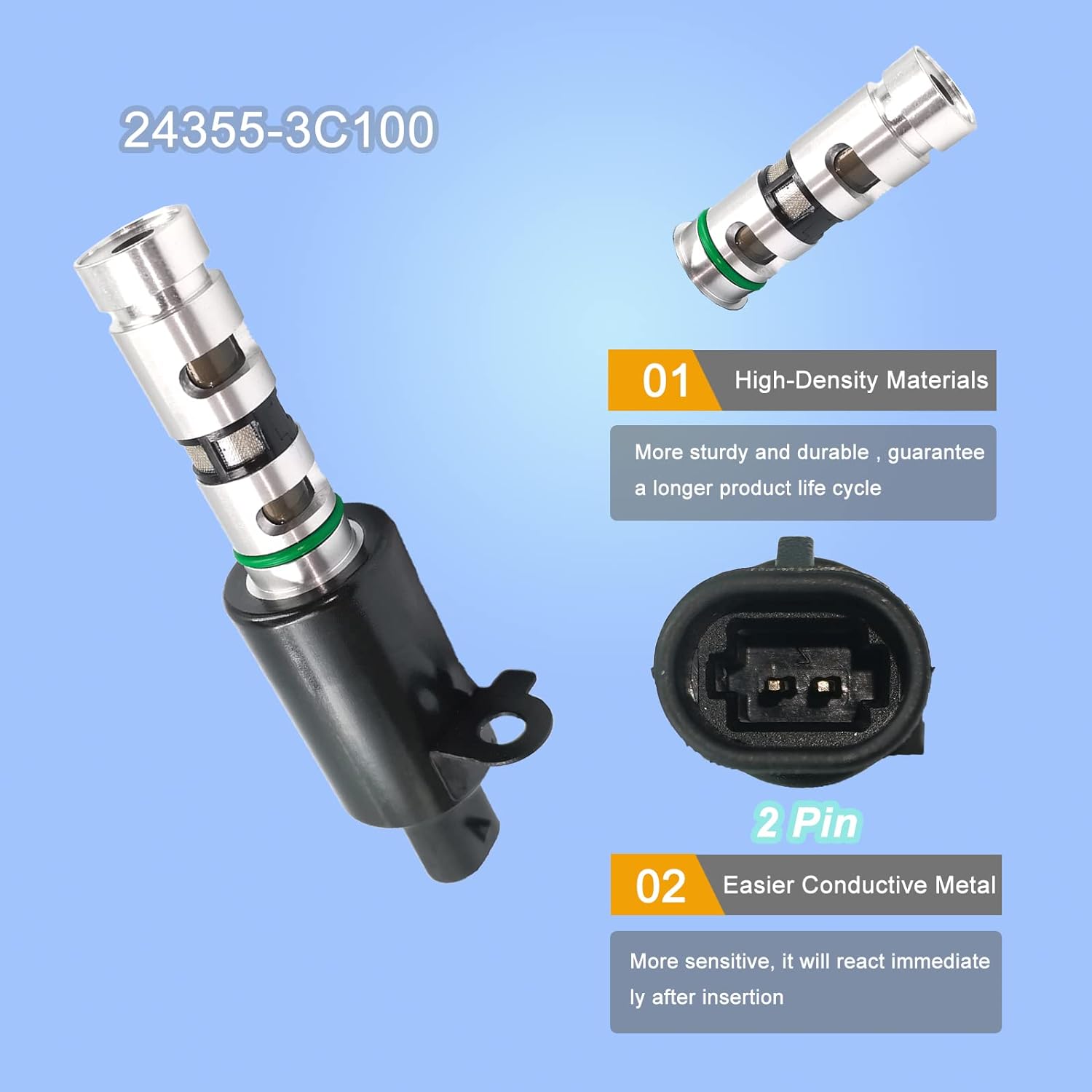 Oil Control Variable Valve Timing VVT Compatible with Azera,Entourage,Genesis,Genesis Coupe,Santa Fe,Sonata,Veracruz Replace 24355-3C200+24355-3C100