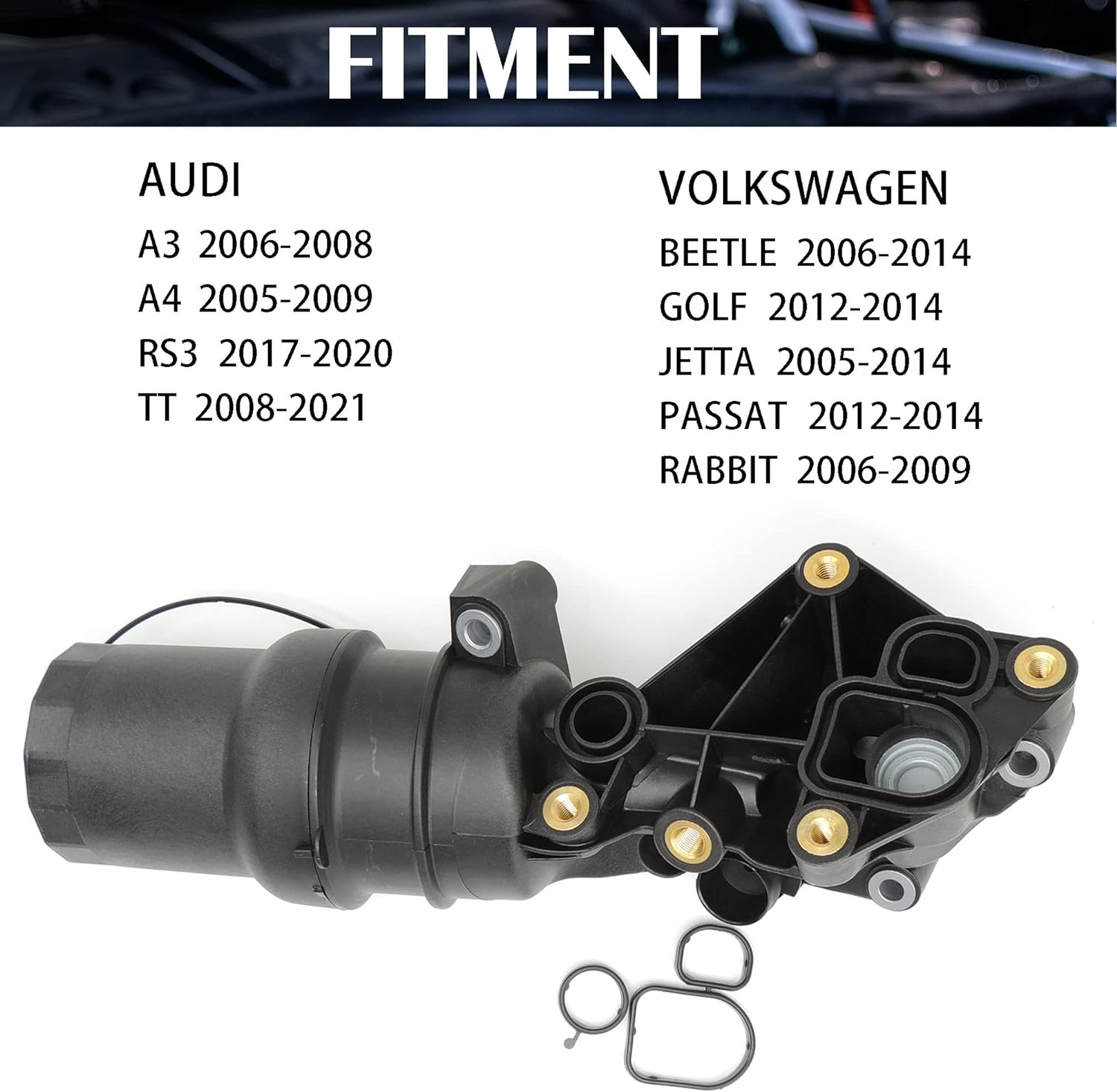 07K115397D HiSport Engine Oil Cooler Filter Base Housing Assembly - Compatible with Volkswagen Golf 2013 Jetta Passat Audi TT RS Quattro 2012-2013 Replaces 07K115397B, 07K115397A