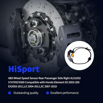 HiSport ABS Wheel Speed Sensor Rear Passenger Side Right ALS1033, 57470SCVA00 Compatible with Honda Element DX 2003-2004,EX2003-2011,LX 2004-2011,SC 2007-2010