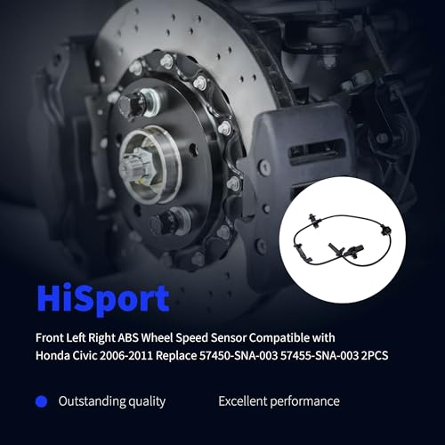 HiSport Front Left Right ABS Wheel Speed Sensor Compatible with Honda Civic 2006-2011 Replace 57450-SNA-003 57455-SNA-003 2PCS