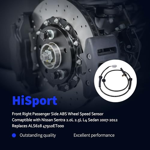 HiSport Front Right Passenger Side ABS Wheel Speed Sensor Comaptible with Nissan Sentra 2.0L 2.5L L4 Sedan 2007-2012 Replaces ALS628 47910ET000