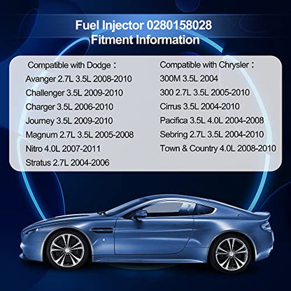 HiSport Fuel Injector 6 PCS 0280158028 04591986AA Compatible with Chrysler 300 V6 2.7L 3.5L 2005-2010,Compatible with Dodge Avanger Magnum 2.7L 3.5L