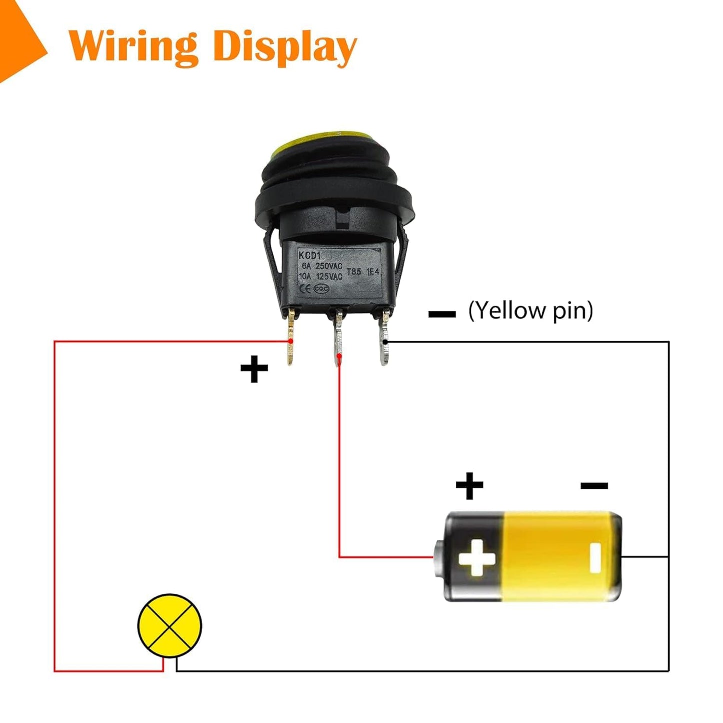 HiSport KCD1-8-101NW 10PCS Waterproof Round Rocker Toggle Switch 2 Position DC 12V 20A ON-Off with LED Light SPST 3 Pins Yellow